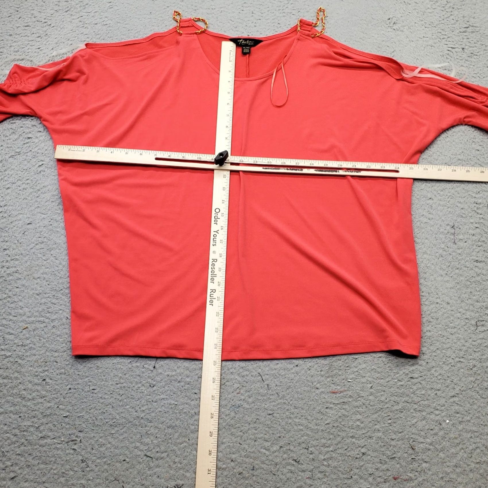 Vintage Thalia Sodi Blouse Womens XL Red Cold-Shoulder Sleeve Pullover Gold Chain Strap Knit Shirt Size XL / US 12-14 / IT 48-50 - 3 Thumbnail