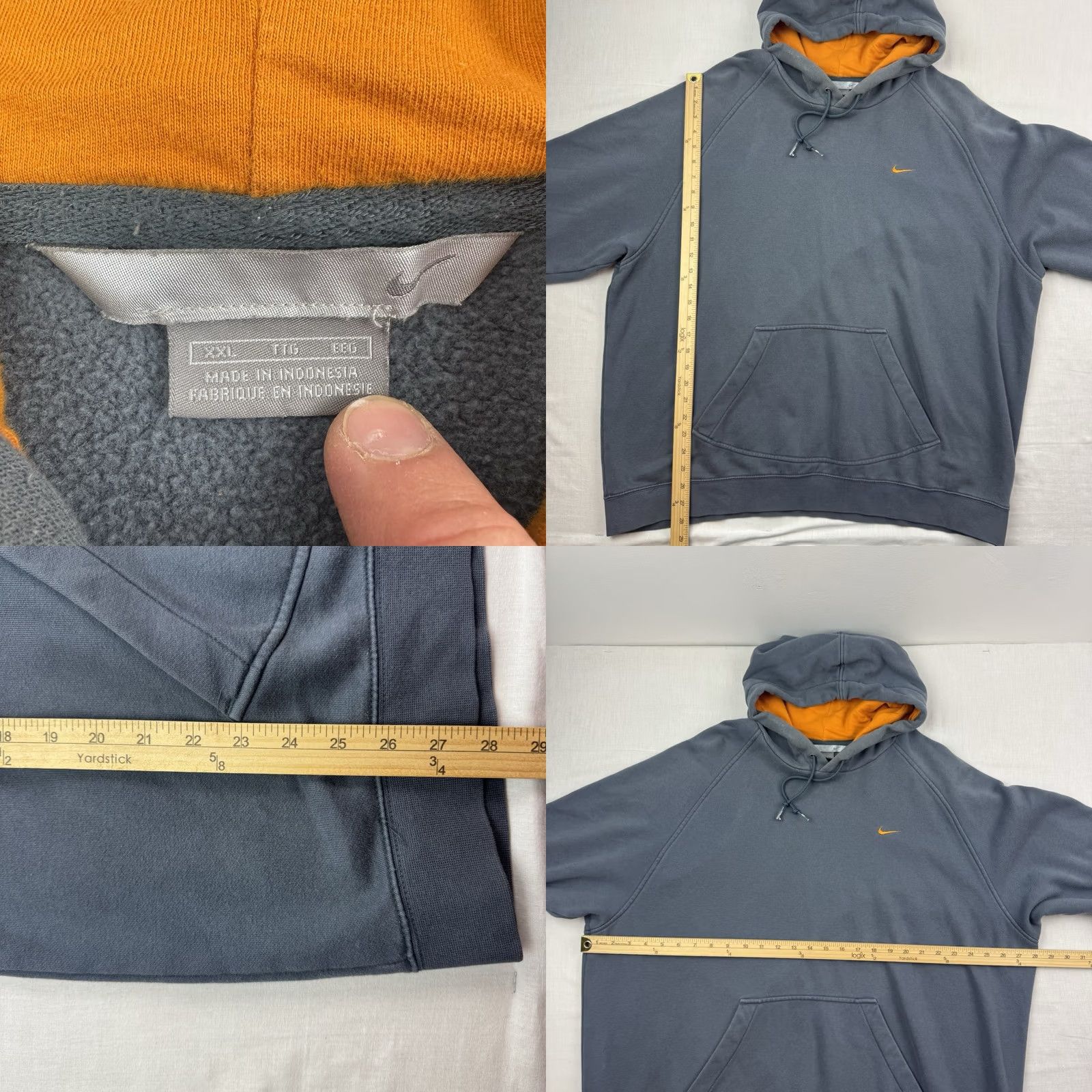 Nike VINTAGE Nike Hoodie Adult 2XL Silver Tag Y2K Orange Check Pullover Sweatshirt Gray Size US XXL / EU 58 / 5 - 8 Thumbnail