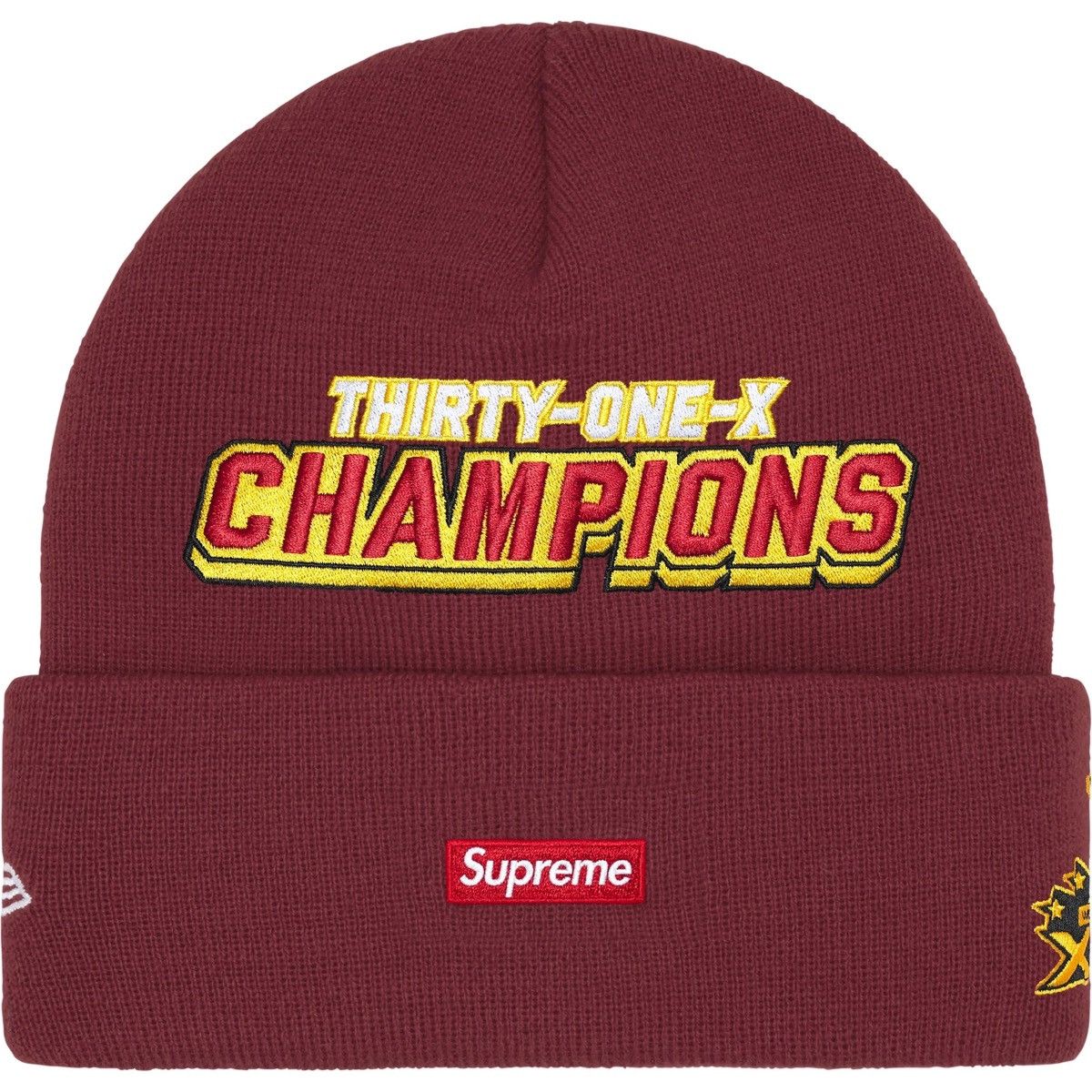 New Era × Supreme “Football” Beanie, Cardinal Red/Plum (F/W 2025, Week 16) Size ONE SIZE - 2 Thumbnail