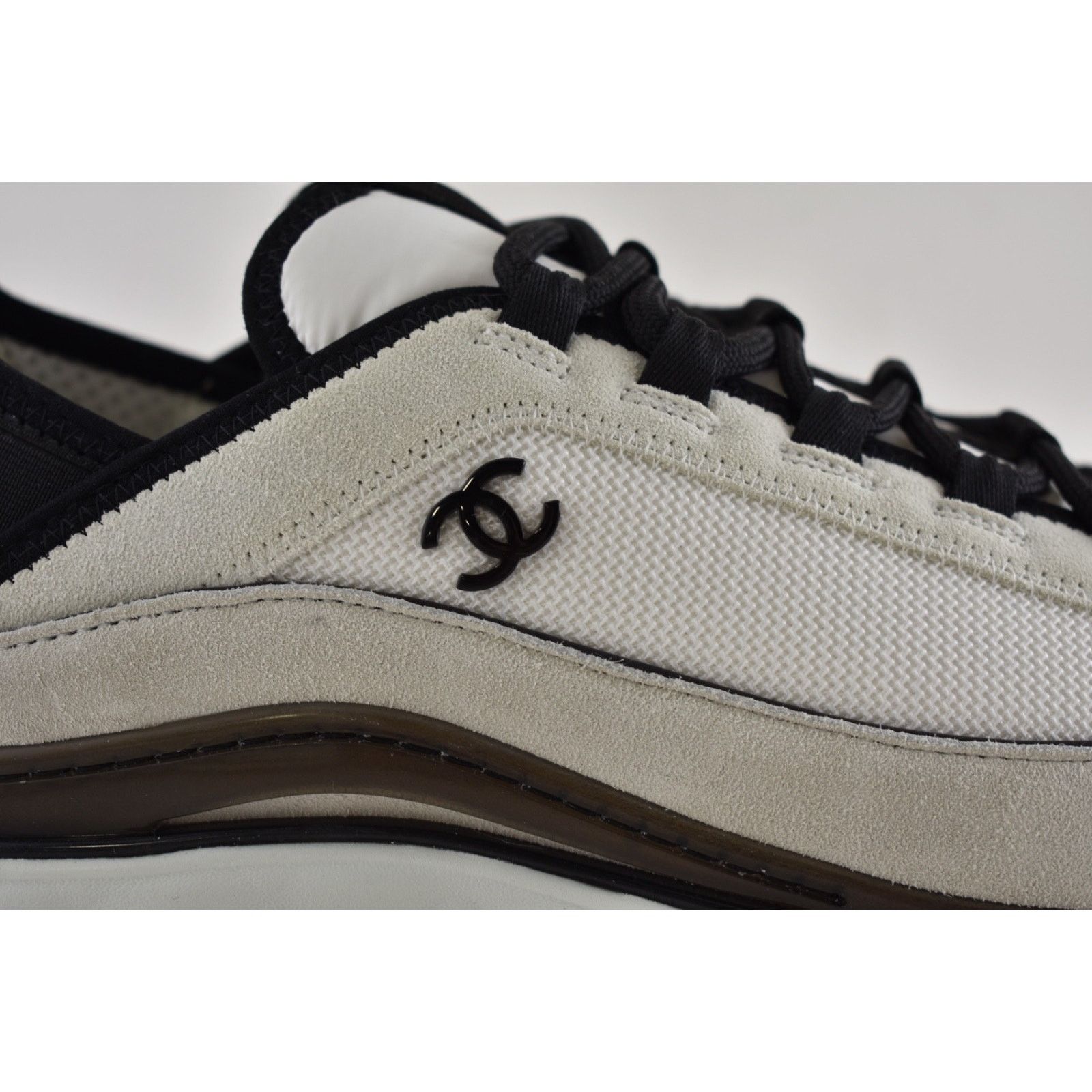 Chanel Mens White Grey Black CC Logo Low Top Trainer Sneaker 11 Size US 11 / EU 44 - 3 Thumbnail