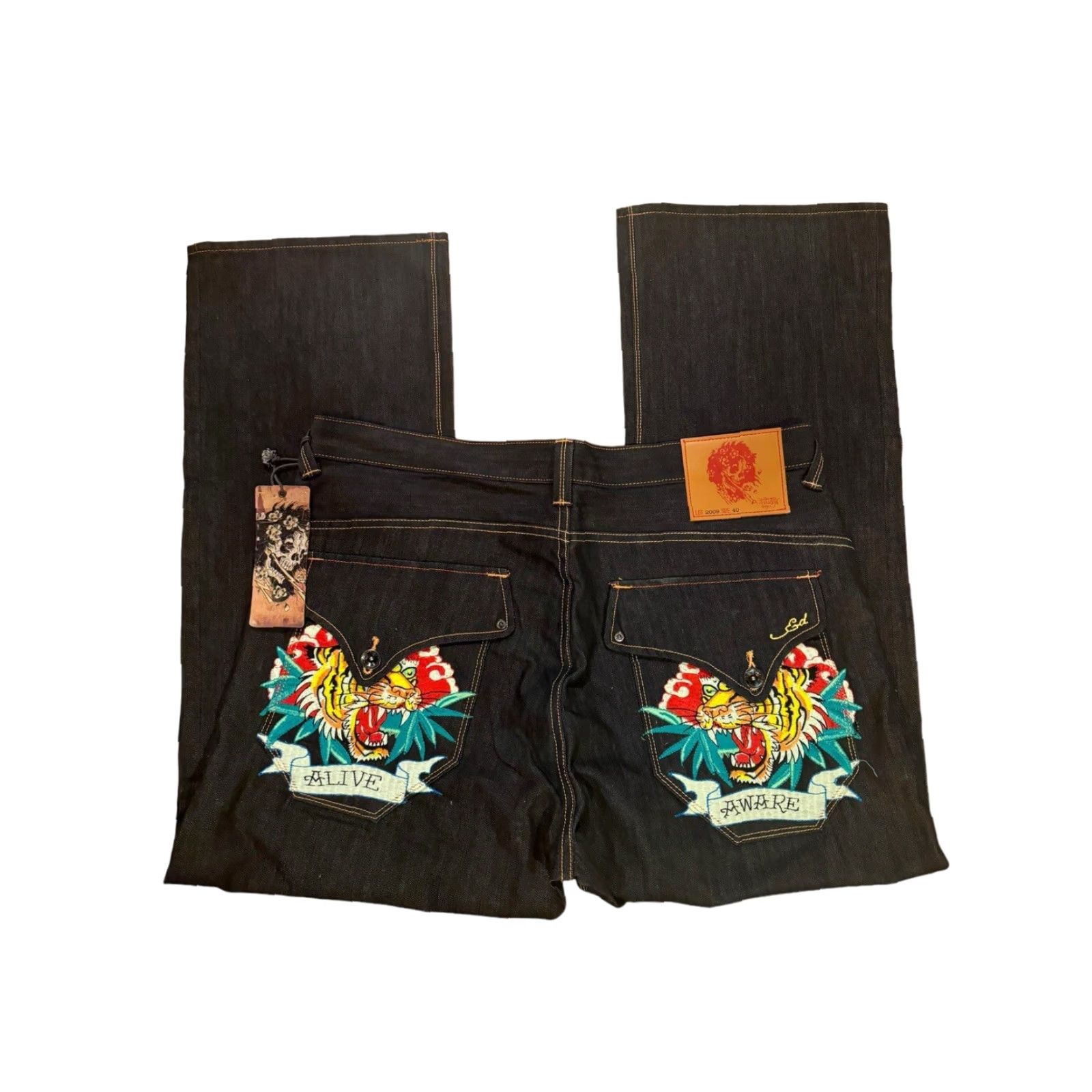 Ed Hardy VINTAGE Ed Hardy Tiger RDMBL Alive N Aware Denim Jeans 40x32 Mens Jeans 5-Pocket Design Black Cotton Denim Embroidered Relaxed Wide-Leg INSEAM 32 in Size US 40 / EU 56 - 5 Thumbnail