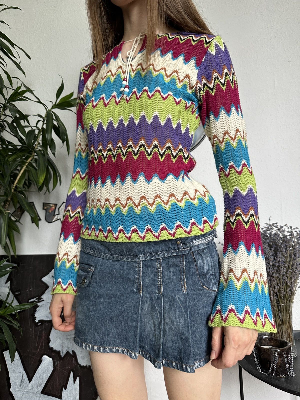 Hysteric Glamour × Japanese Brand Stunning Knit Colourful Crochet Boho Hippie Long Sleeve Top Size XS / US 0-2 / IT 36-38 - 3 Thumbnail