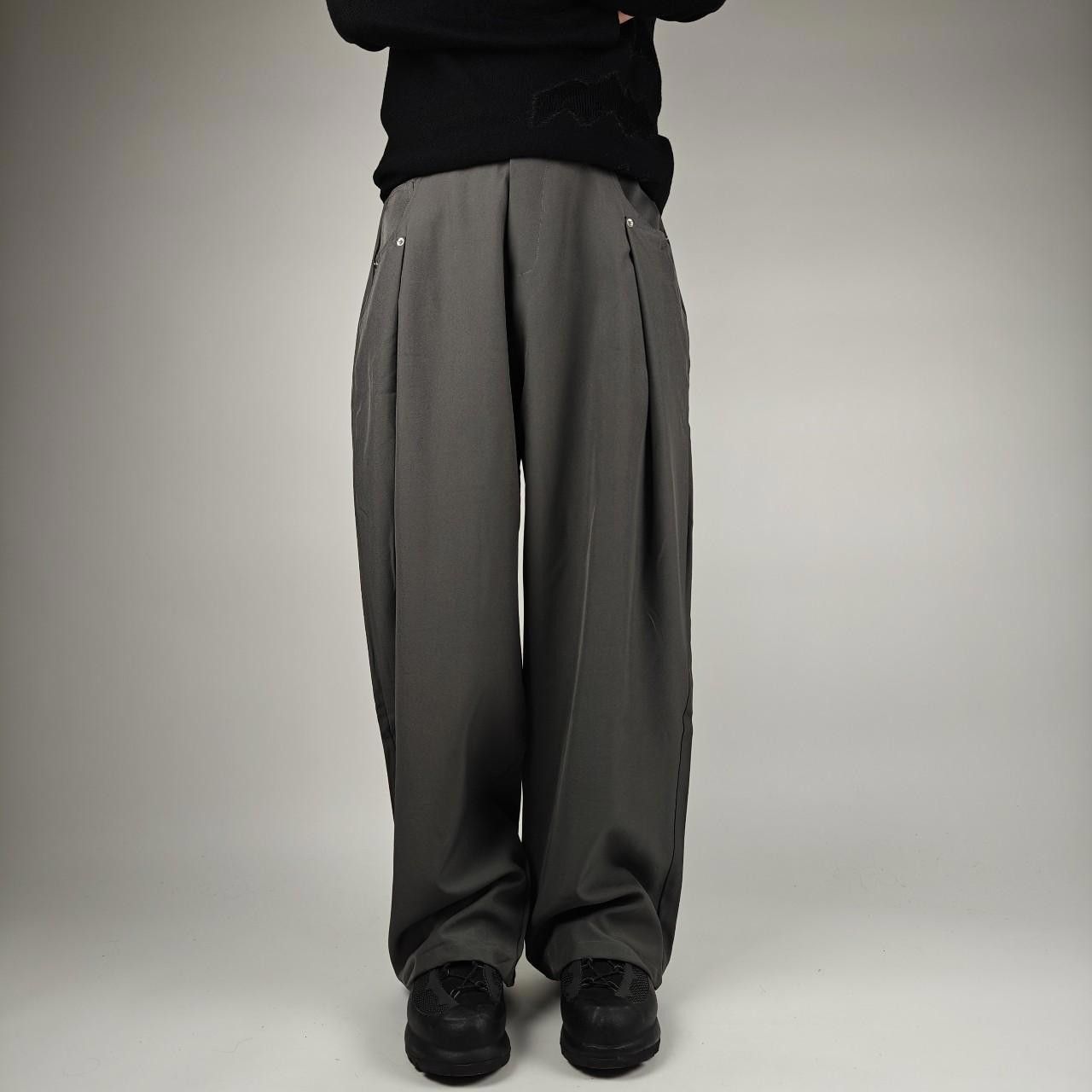 Japanese Style Grey Riveted Baggy Suit Trousers