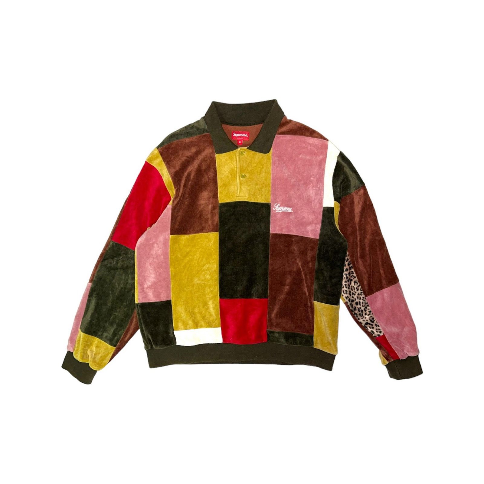 Supreme Patchwork Velour L/S Polo Navy 希少】Supreme 20AW