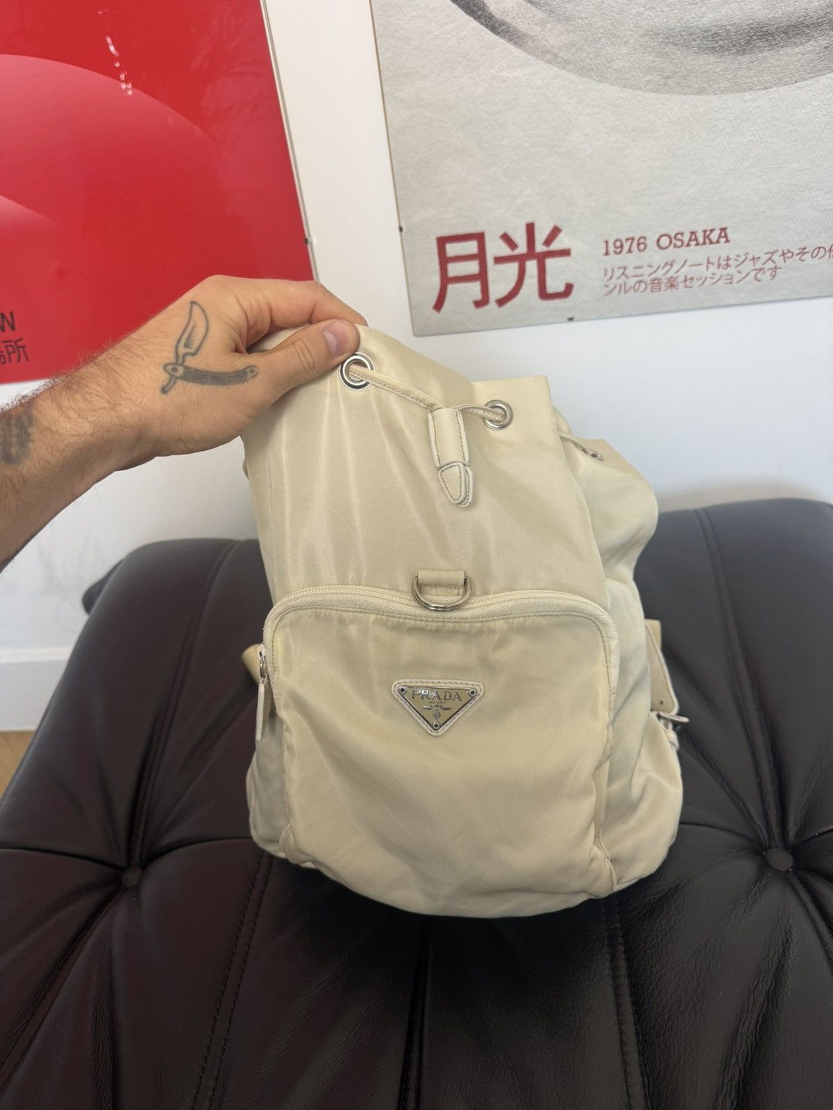Prada Vintage Prada Beige Medium Nylon Backpack Designer High End Size ONE SIZE - 5 Thumbnail