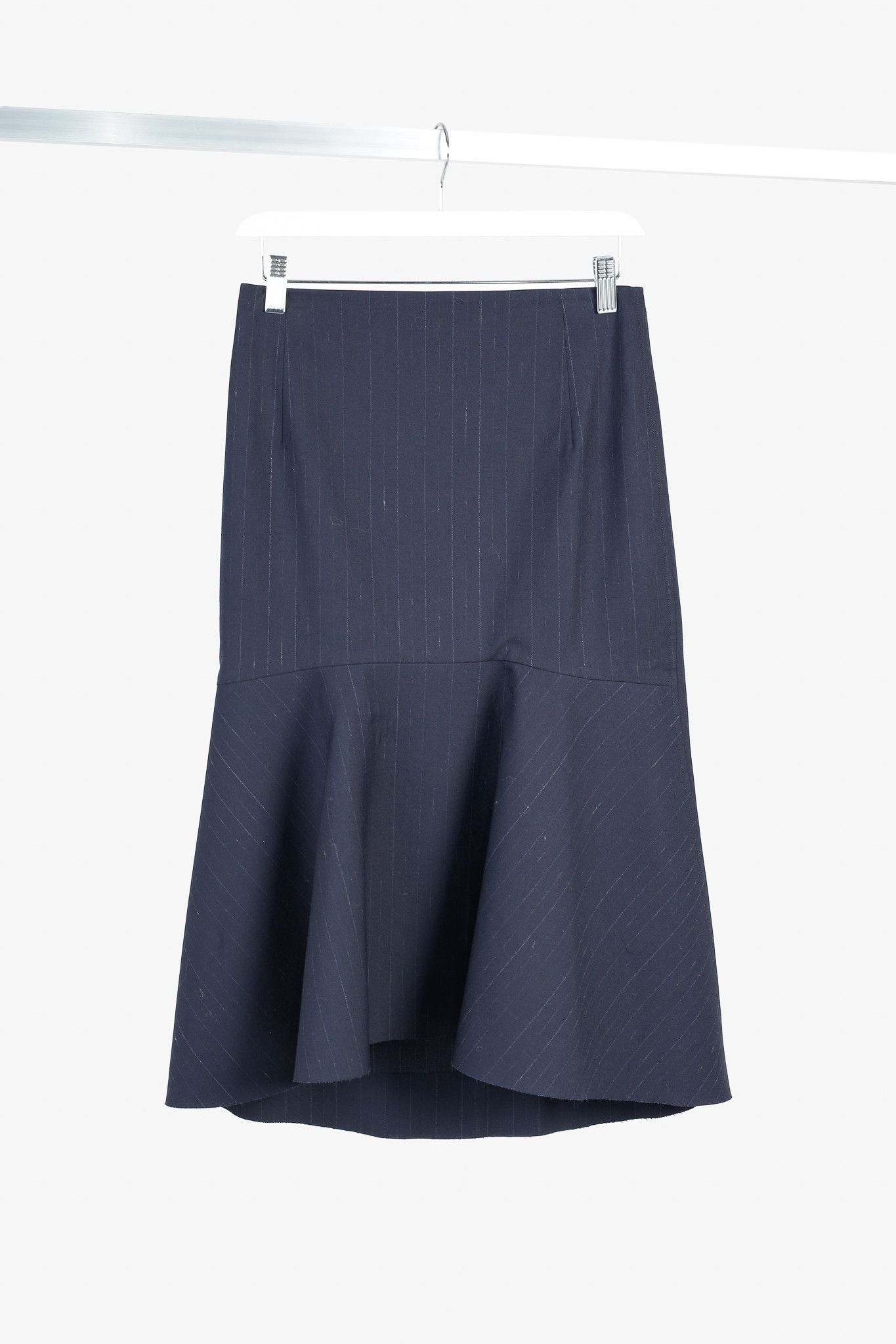 Balenciaga Balenciaga 2019 Navy Chalk Pinstripe Wool Trumpet Skirt Size 26" / US 2 / IT 38 - 1 Thumbnail