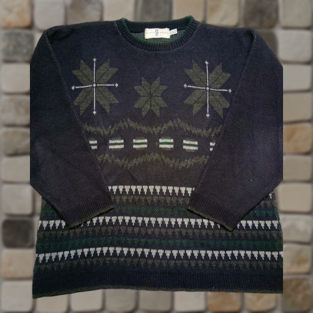 Vintage VINTAGE River Trader Sweater Mens L Navy Blue Geometric Pattern Crew Neck Long Sleeve Grunge 80s 90s Classic Outdoor Fall Winter Spring Size US L / EU 52-54 / 3 - 1 Thumbnail
