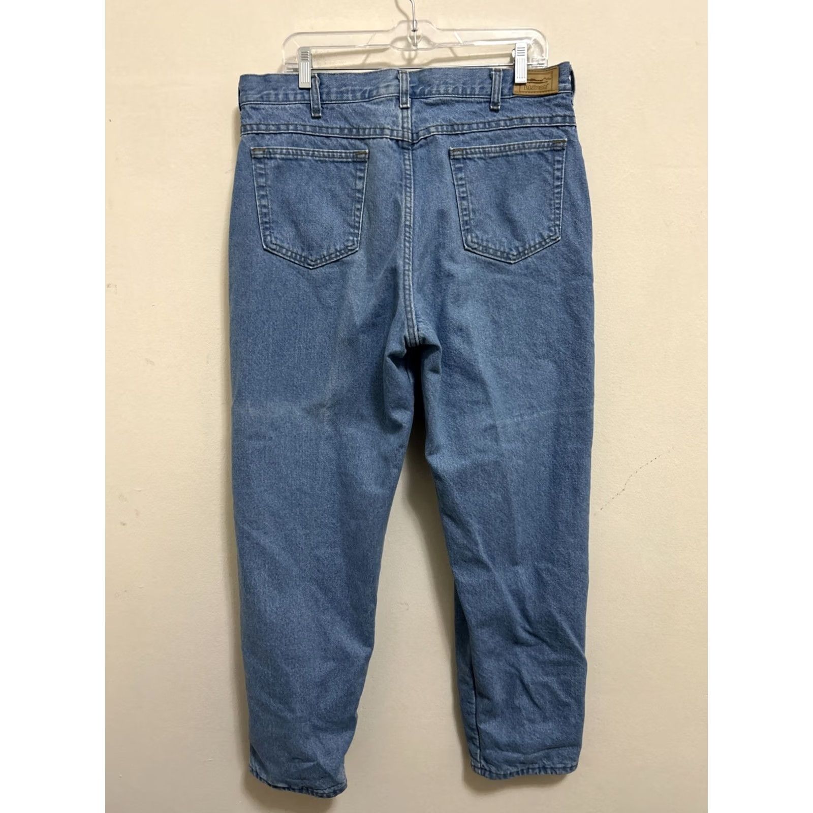 Vintage VINTAGE L.L. Bean Jeans Mens 36x30 Blue Plaid Denim 5-Pocket Relaxed Zip Made In USA M L Boy? Size US 36 / EU 52 - 6 Thumbnail