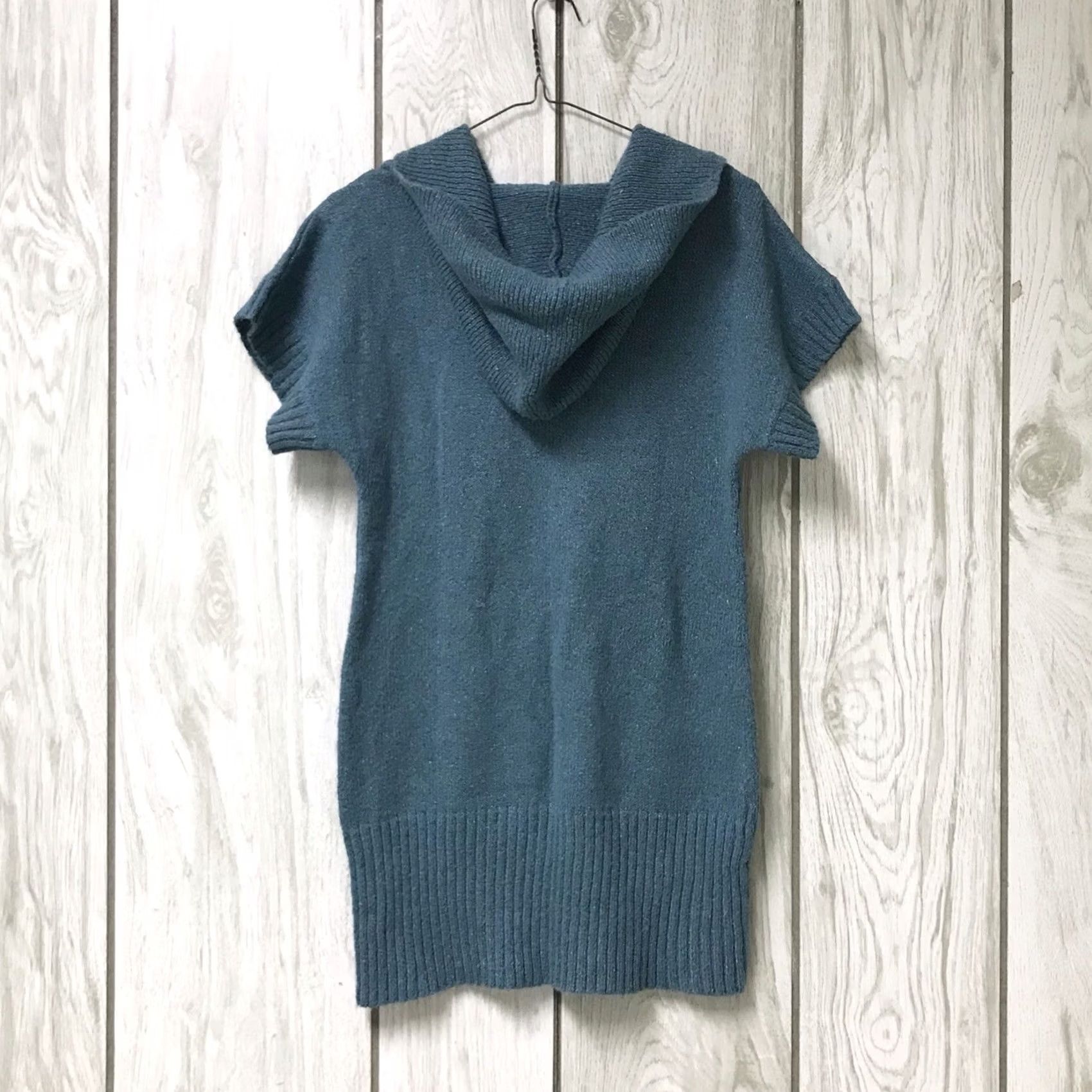 Vintage Maurices Women Tunic Sweater Teal Blue Zip Shawl Collar Hooded Knit Cap Sleeve M Size M / US 6-8 / IT 42-44 - 2 Thumbnail