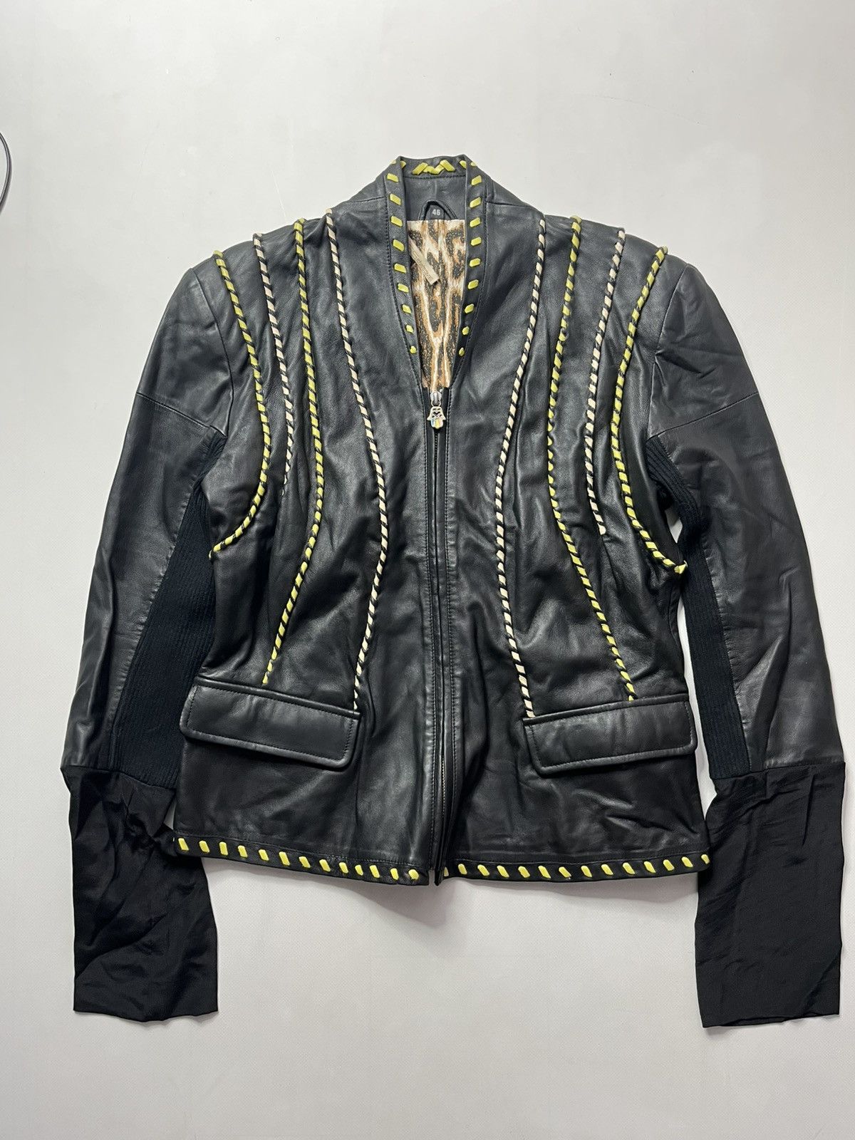 Roberto Cavalli × Vintage Roberto Cavalli Class vintage Leather jacket Size L / US 10 / IT 46 - 1 Thumbnail