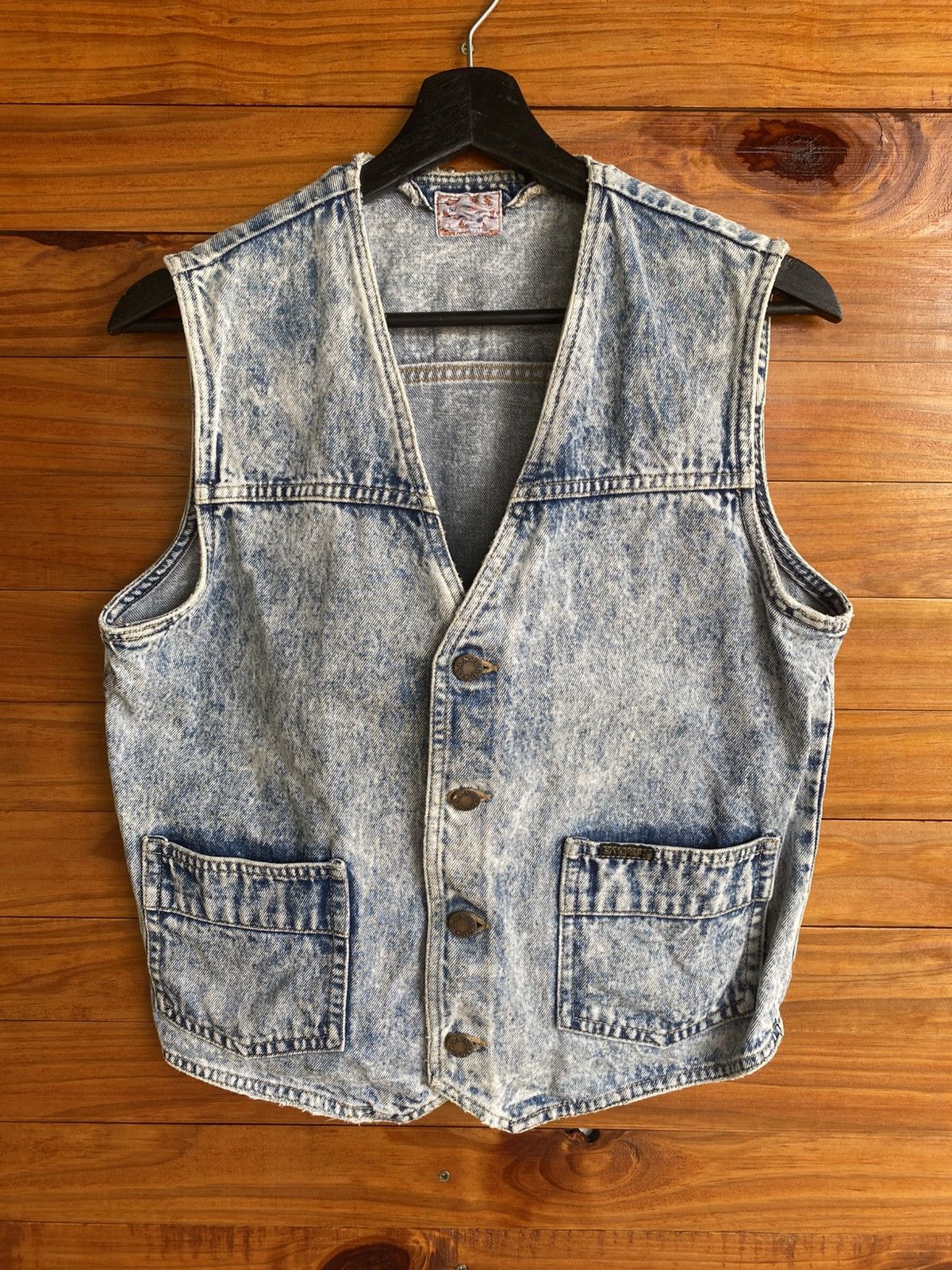 Vintage Vintage Sanjeo Acid Wash Denim Vest Light Blue 80s USA Style Size US S / EU 44-46 / 1 - 3 Thumbnail
