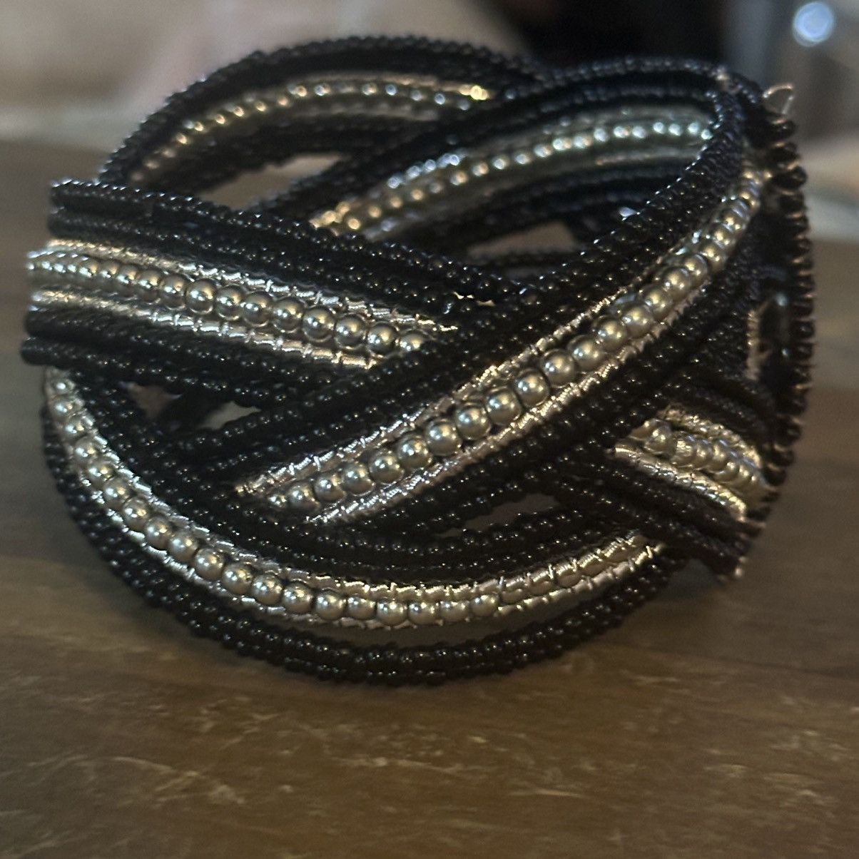 Other Black and silver beaded braid cuff bracelet Size ONE SIZE - 6 Thumbnail