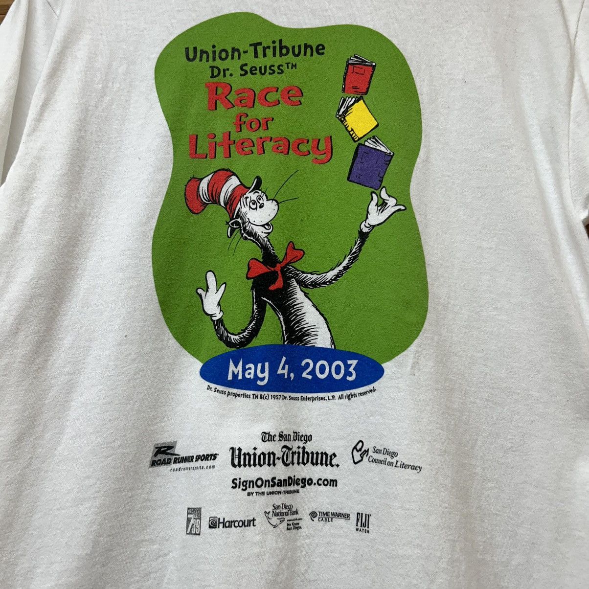 Vintage Vintage Dr Seuss Cat In The Hat Race For Literacy T Shirt Size US M / EU 48-50 / 2 - 3 Thumbnail