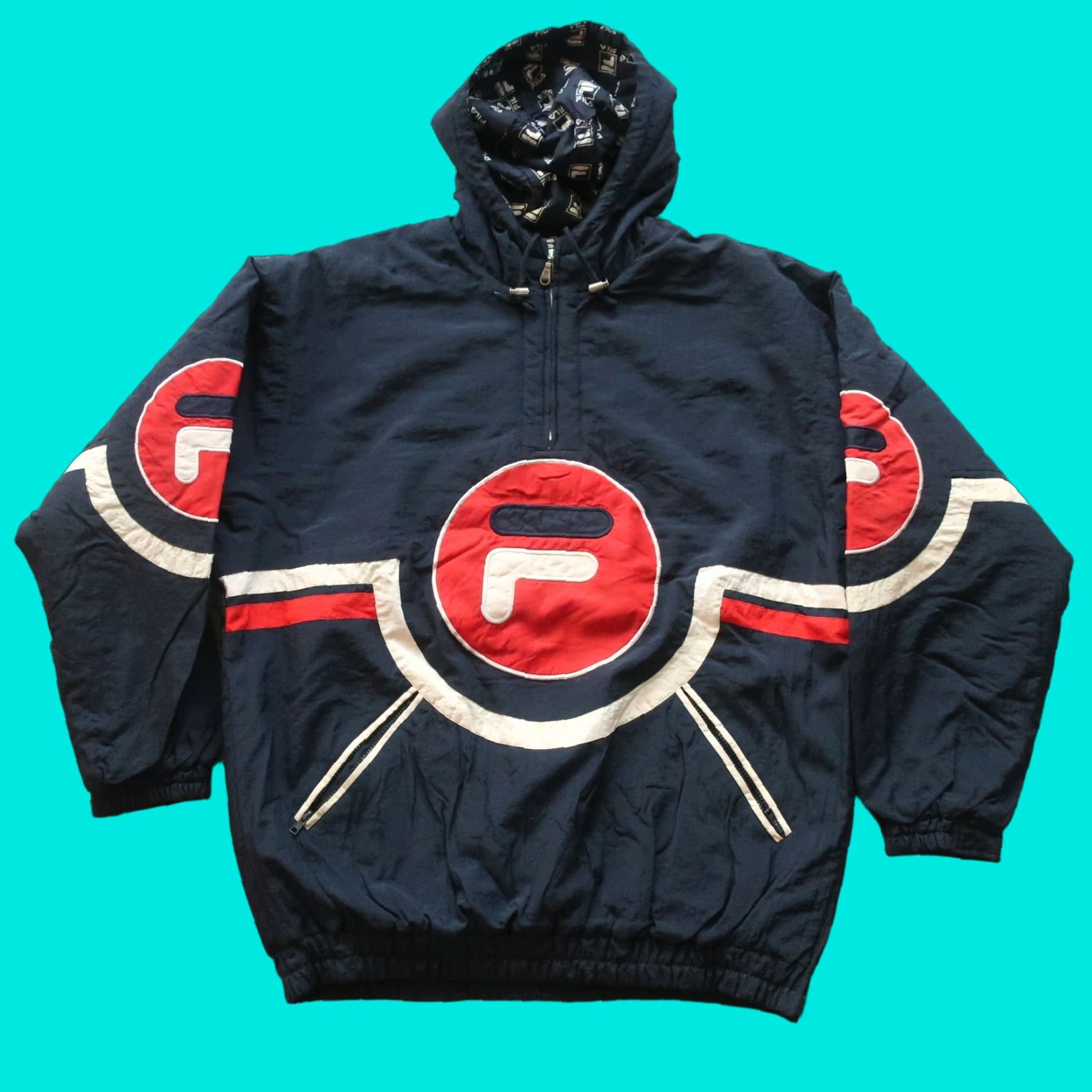 Fila Vintage Fila Big Logo Pullover Jacket Navy XL Men Size US XL / EU 56 / 4 - 1 Thumbnail