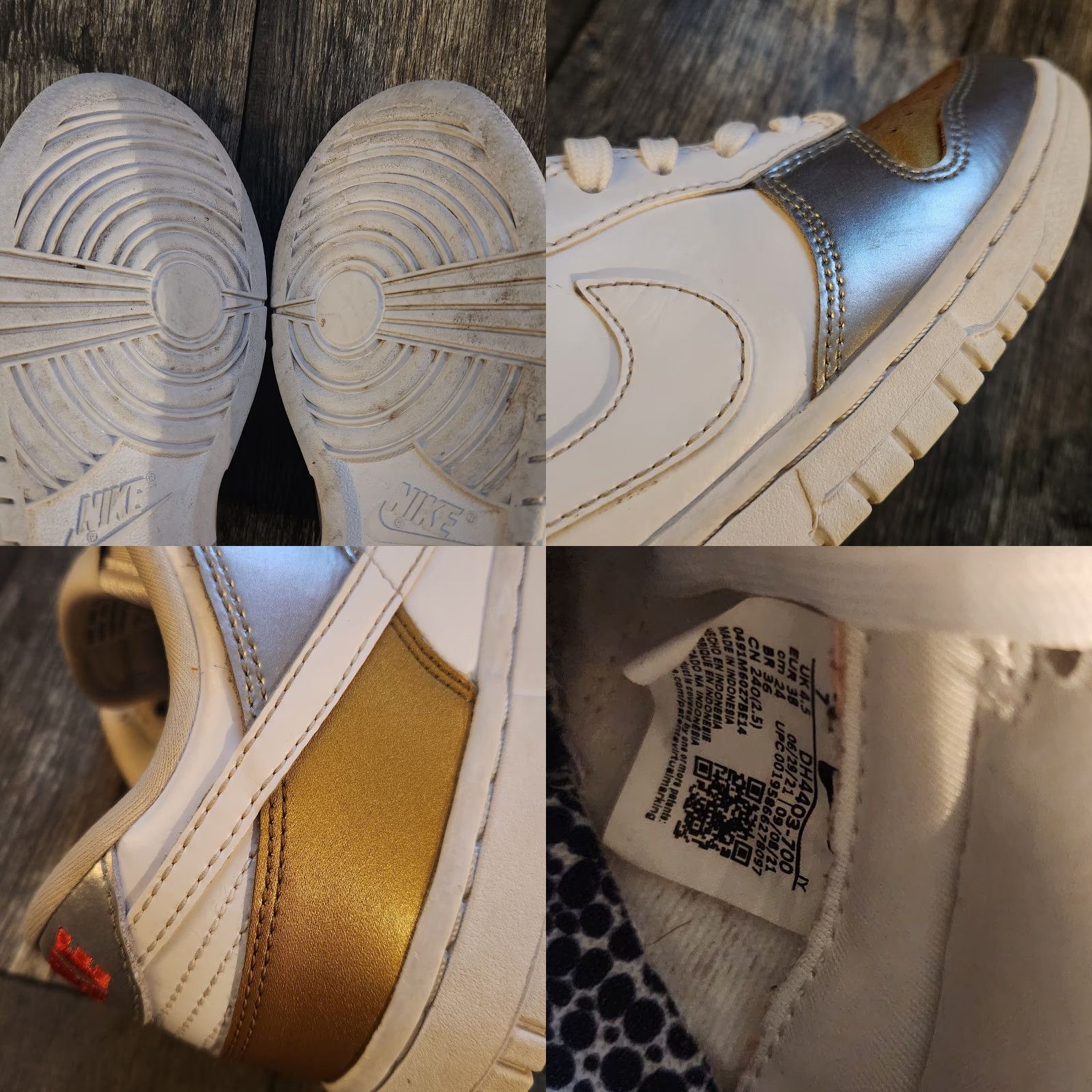 Nike VINTAGE Nike Dunk Low Heirloom Womens 7 White Gold Silver Chain Deubrae DH4403-700 Size ONE SIZE - 9 Thumbnail