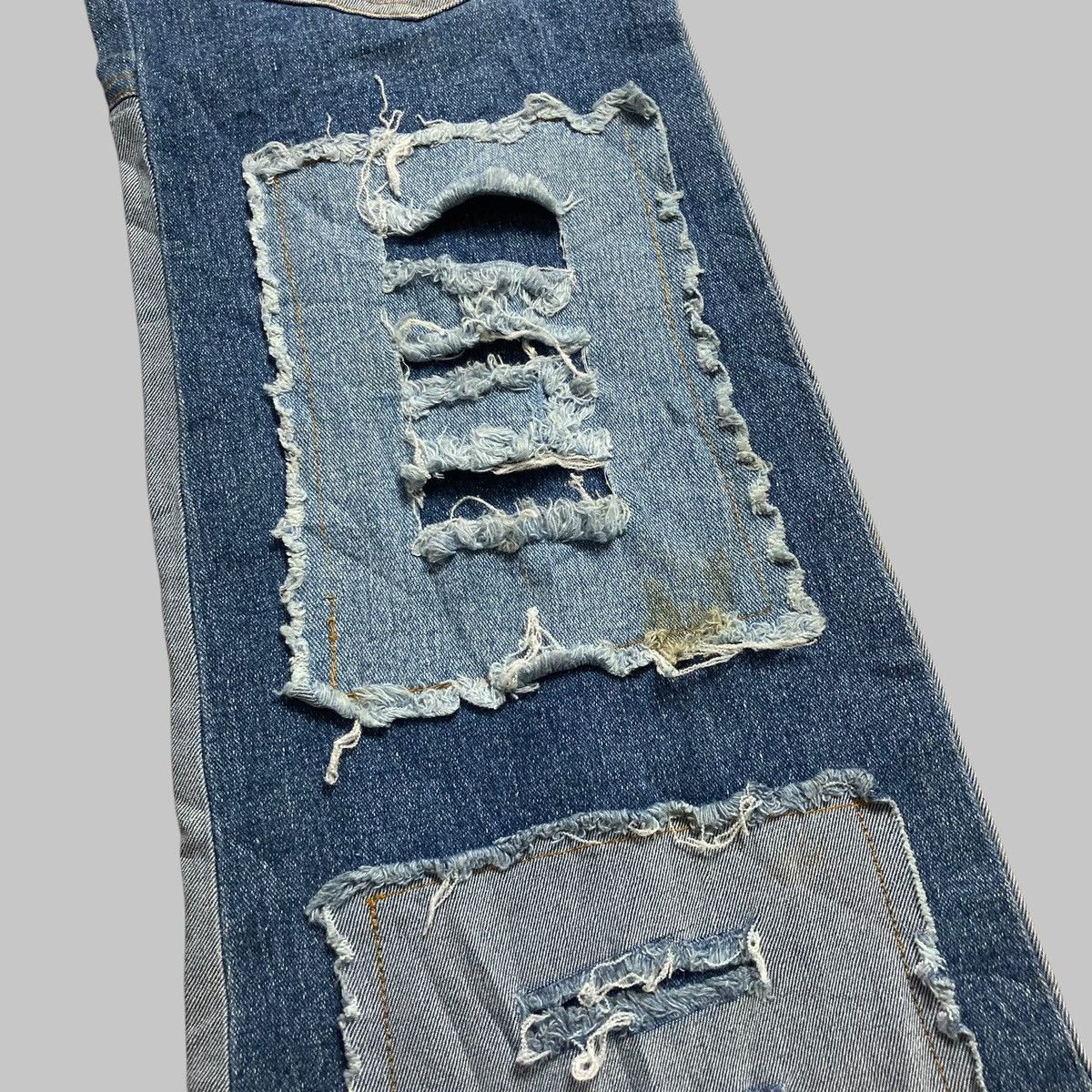 Japanese Brand DONNA MENA Flared Jeans Patchwork Distressed Two Tone RARE💥 Size US 29 - 7 Thumbnail