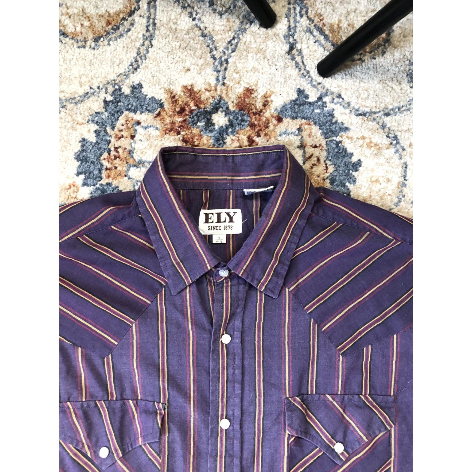 Vintage Ely Cattleman Shirt Mens XL Purple Striped Western Pearl Snap Long Sleeve Yokes Size US XL / EU 56 / 4 - 2 Thumbnail