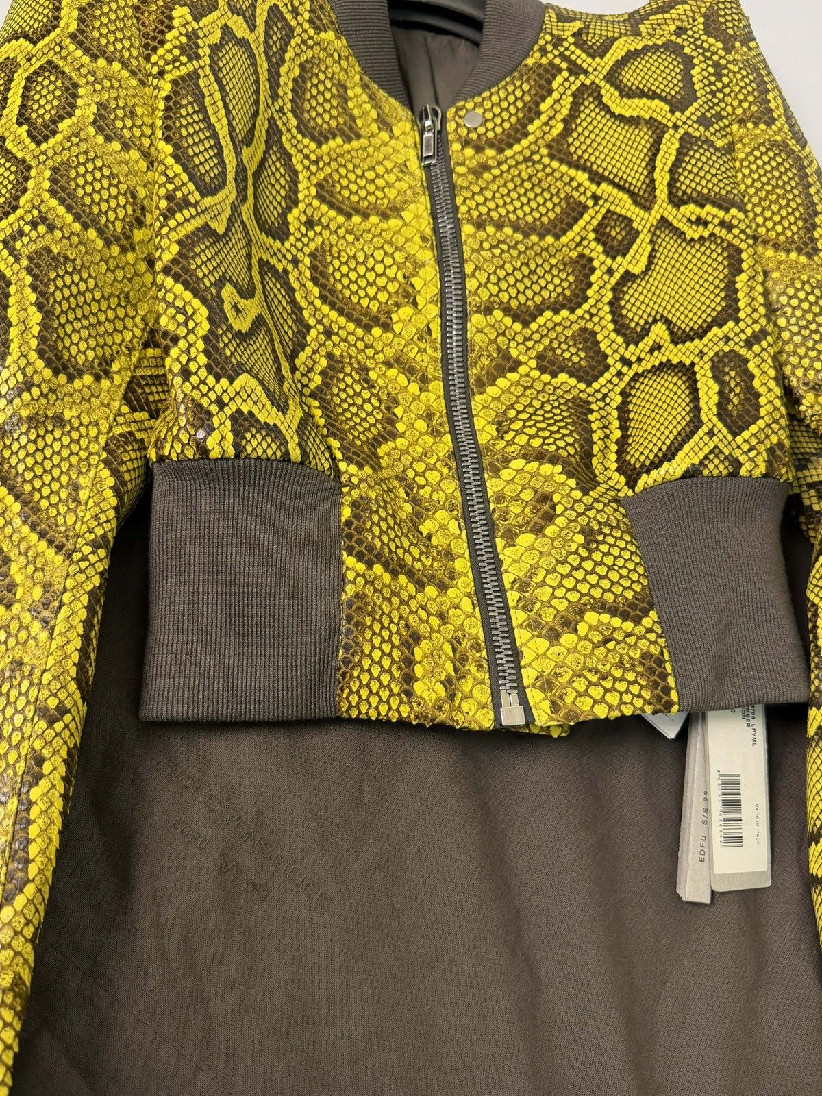 Rick Owens SS23 Rick Owens Python Leather Bomber Jacket in Lemon Yellow Size S / US 4 / IT 40 - 15 Thumbnail