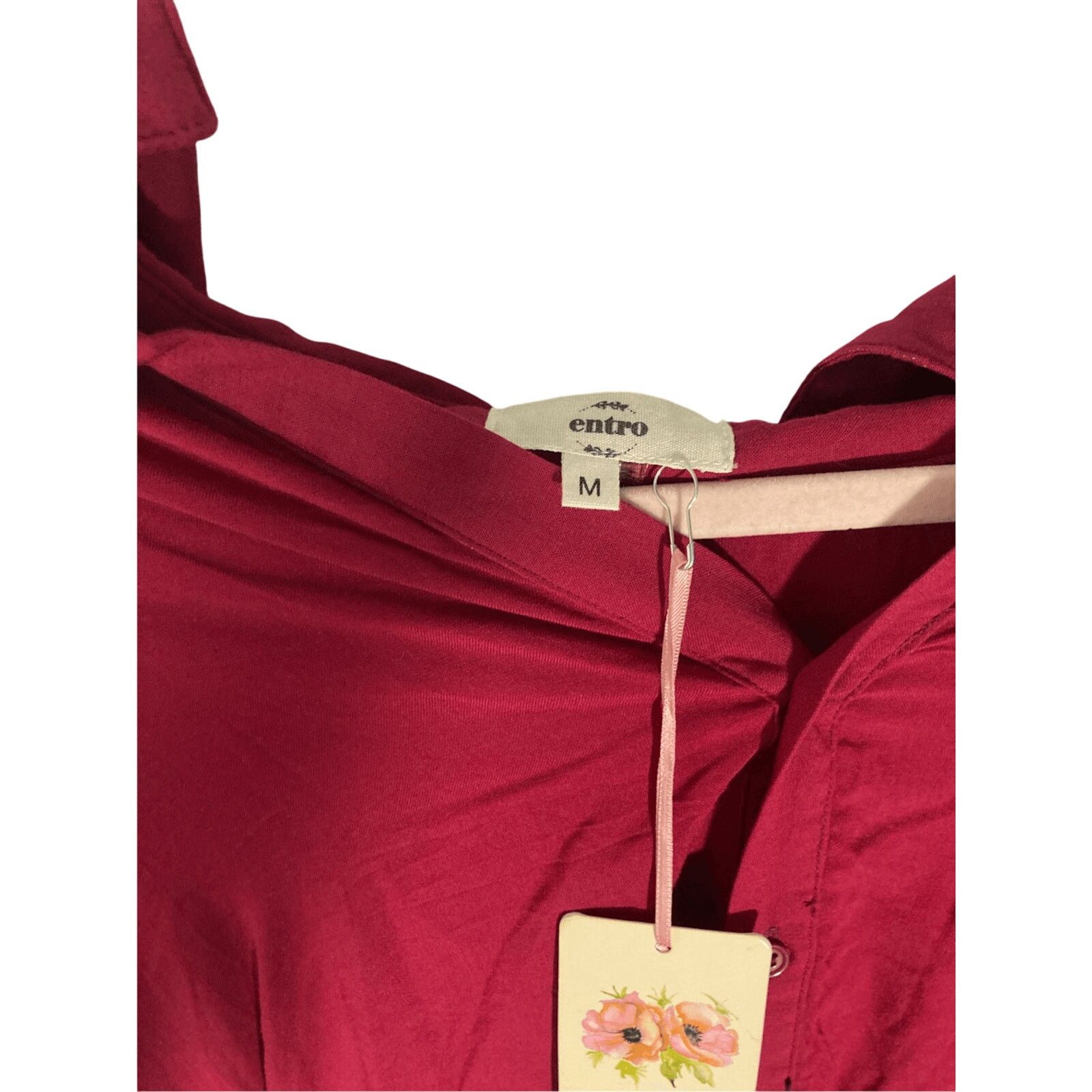 Other NWT Entro Front Tie Button Lagenlook Red Burgundy Top Size M / US 6-8 / IT 42-44 - 2 Thumbnail