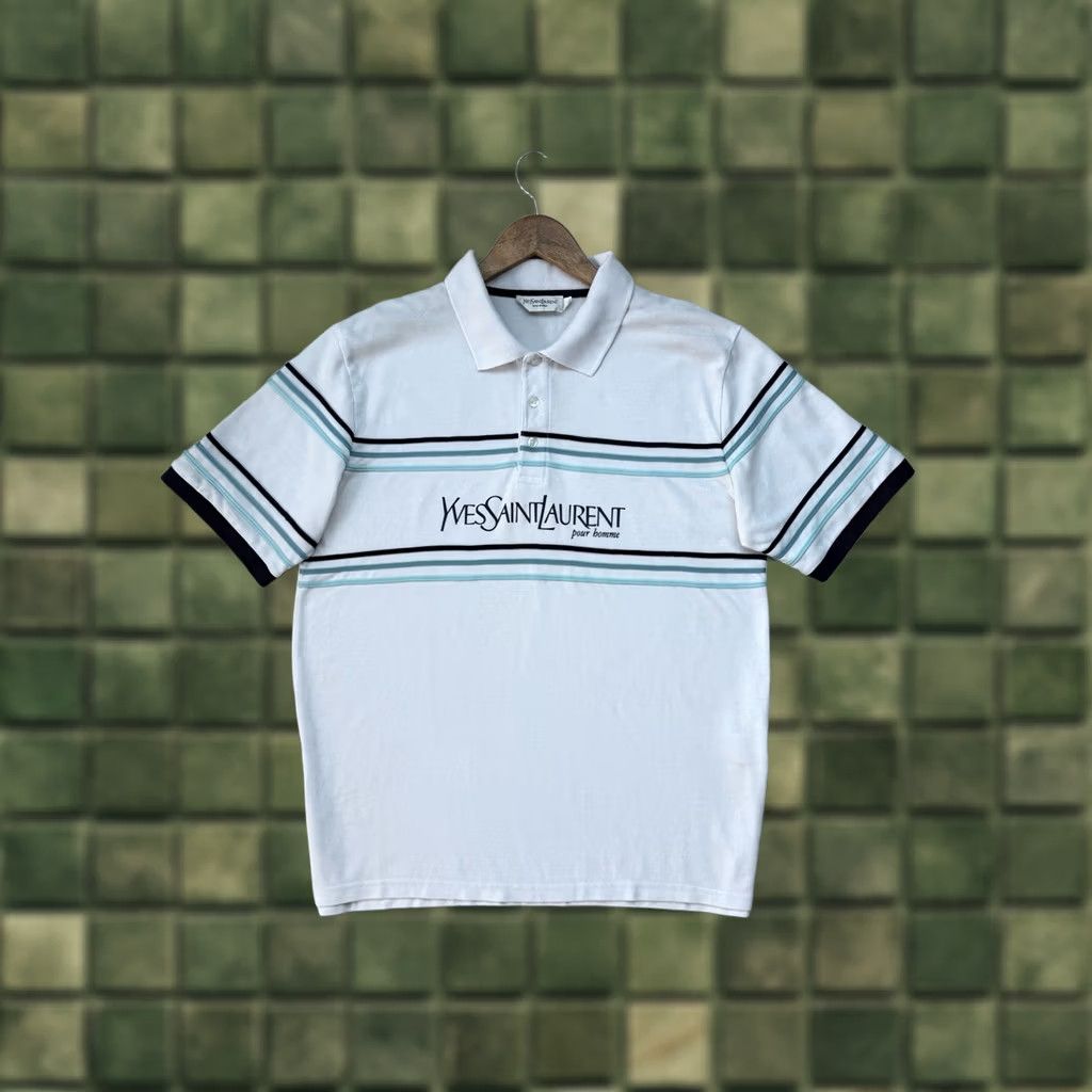 VINTAGE Yves Saint Laurent Polo Shirt XL White Men’s Luxury Short Sleeve Collared 90s Designer YSL T-Shirt Polo