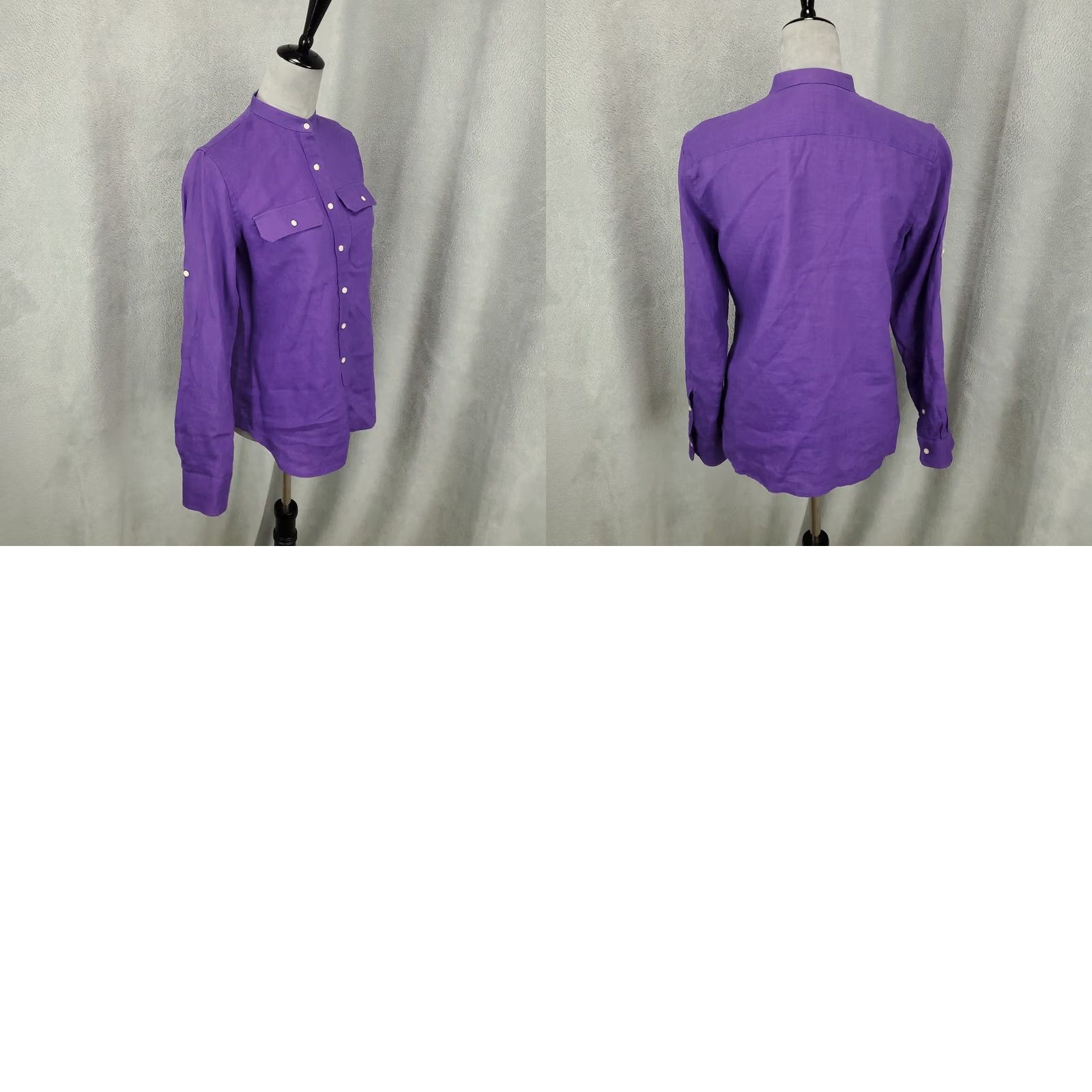 Ralph Lauren Ralph Lauren Linen Top Womens Small Purple Band Collar Button Up 100% Linen Shirt Ladies Slim? Size S / US 4 / IT 40 - 8 Thumbnail