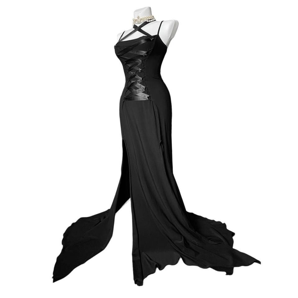 image of Avant Garde x Vintage So Unique Maxi Real Vintage Prom Dress With Corset in Black, Women's (Size Sm