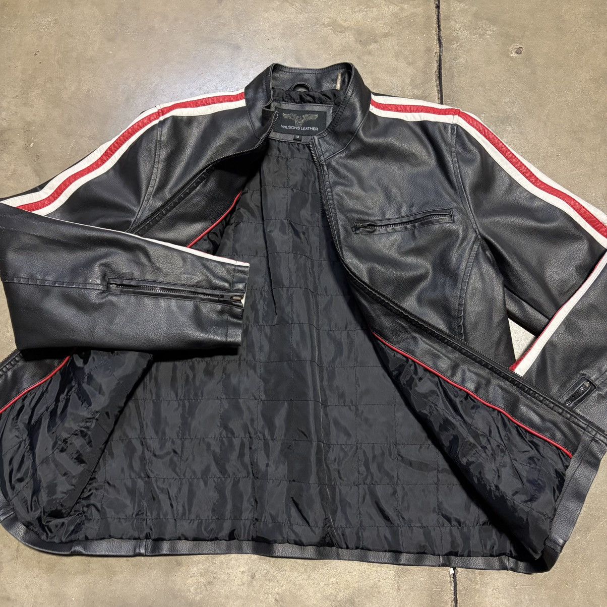 Wilsons Leather Vintage Wilsons Leather Biker Jacket Moto Cafe Racer Striped Size US M / EU 48-50 / 2 - 6 Thumbnail