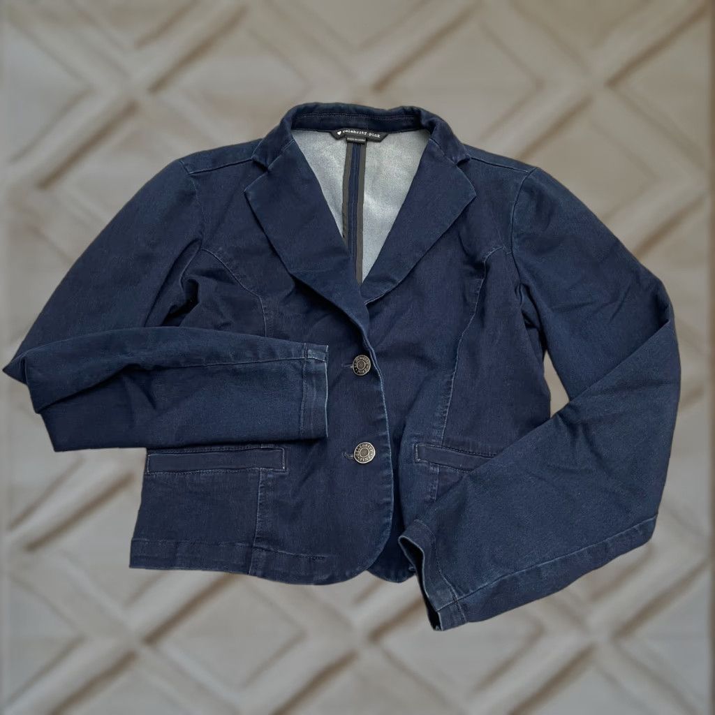 Vintage Celebrity Pink Denim Jacket Juniors L Dark Blue Casual Pocket Stretch Size L / US 10 / IT 46 - 1 Thumbnail
