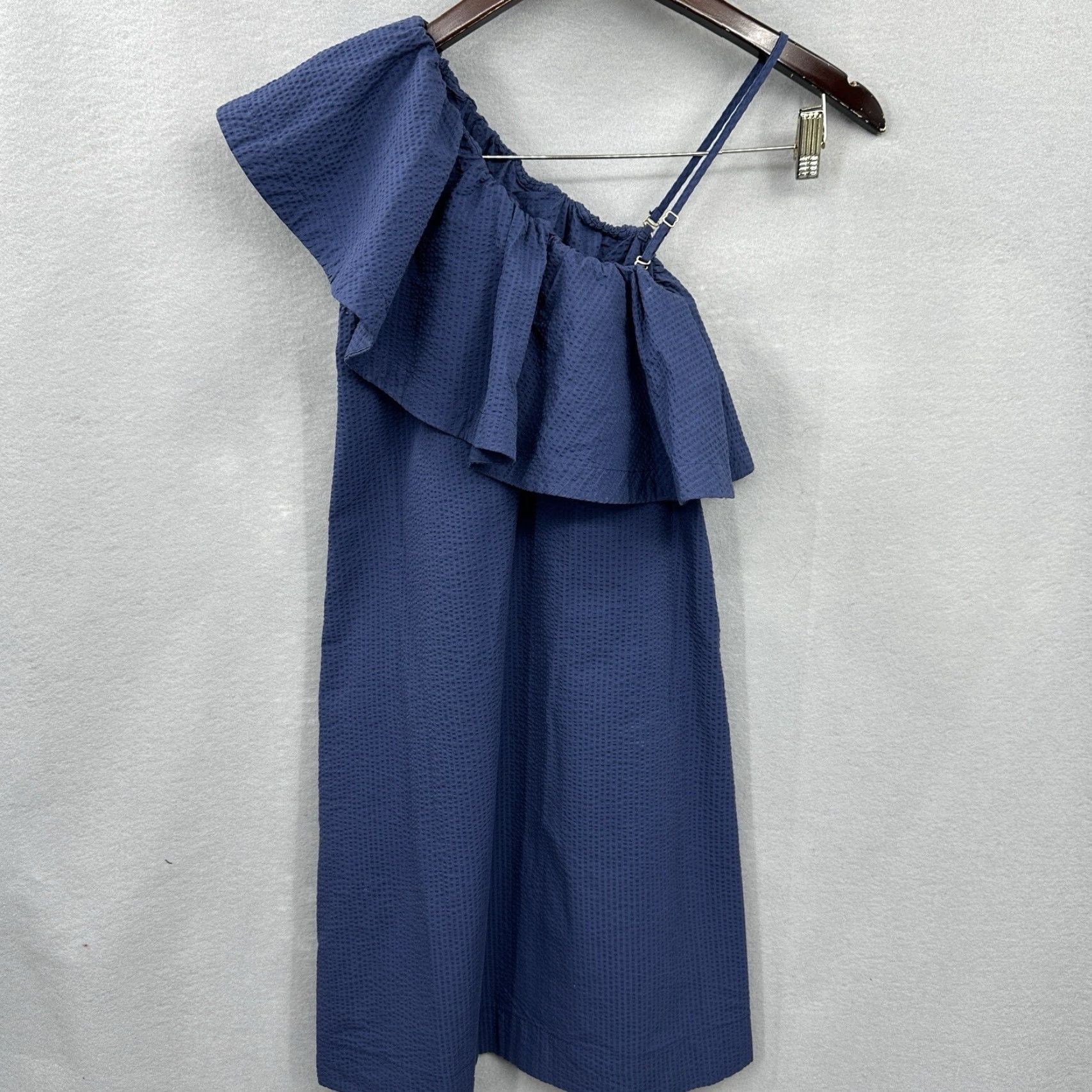Vintage Cuyana One Shoulder Dress XS Blue Mini Seersucker Women Sleeveless Size XS / US 0-2 / IT 36-38 - 5 Thumbnail
