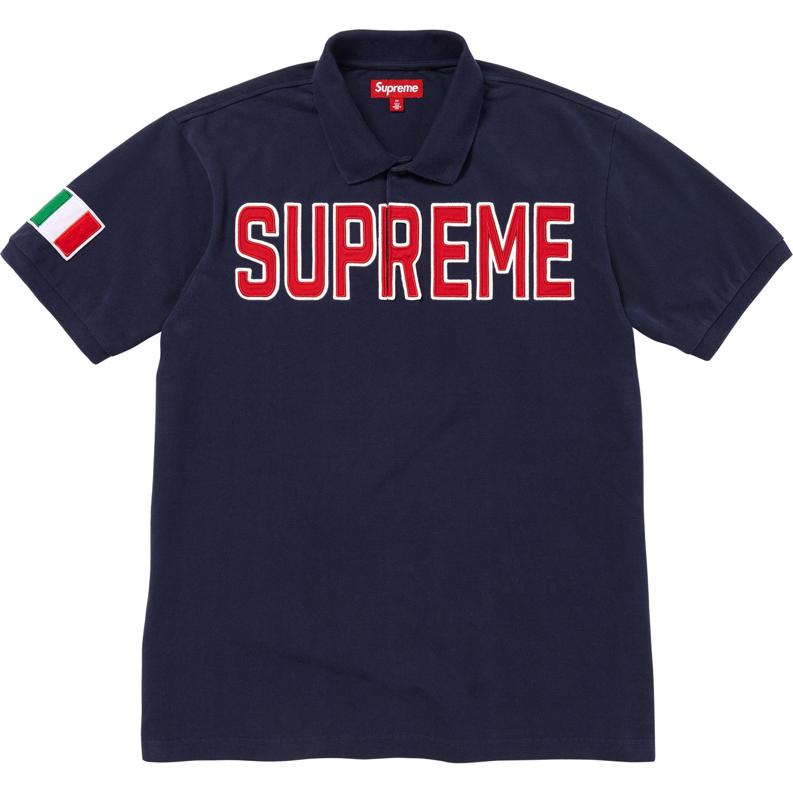 Supreme Supreme Cursive Polo “Navy Stripe” | Grailed