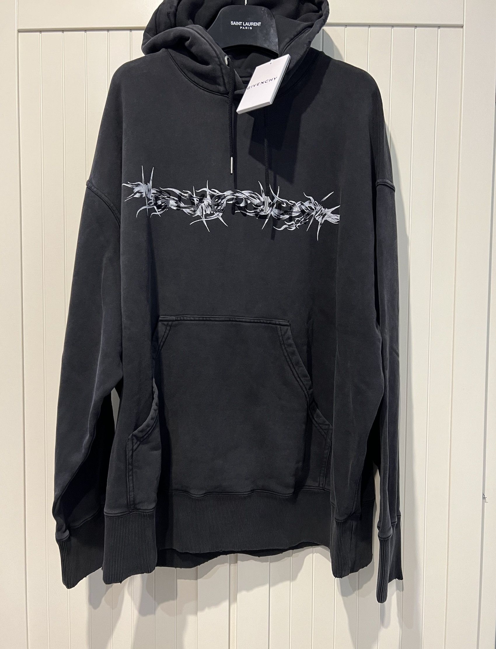 image of Givenchy Hoodie Tattoo Logo Print in Washed Black, Men's (Size XL)