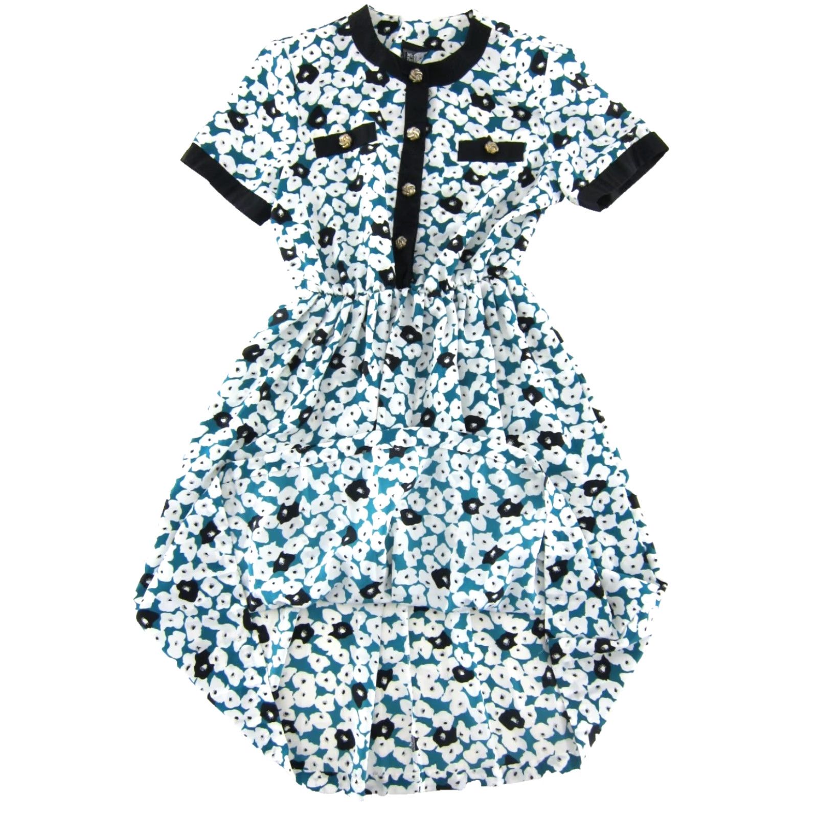 Vintage VTG Winning Ticket Green Black White Floral Short Sleeve Midi Secretary Dress 8 Size 30" / US 8 / IT 44 - 5 Thumbnail