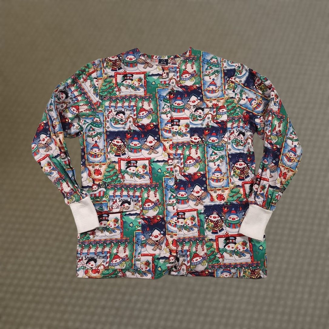 Vintage Barco Uniforms Scrub Jacket Womens Medium Christmas Snowman Print Warm-Up Cuffs Size M / US 6-8 / IT 42-44 - 1 Thumbnail
