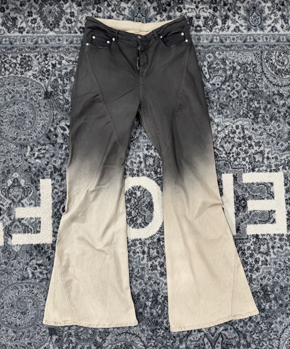 Rick Owens Rick Owens Bias Bootcut Gradient Denim Jeans Black/Pearl Size US 38 / EU 54 - 1 Thumbnail