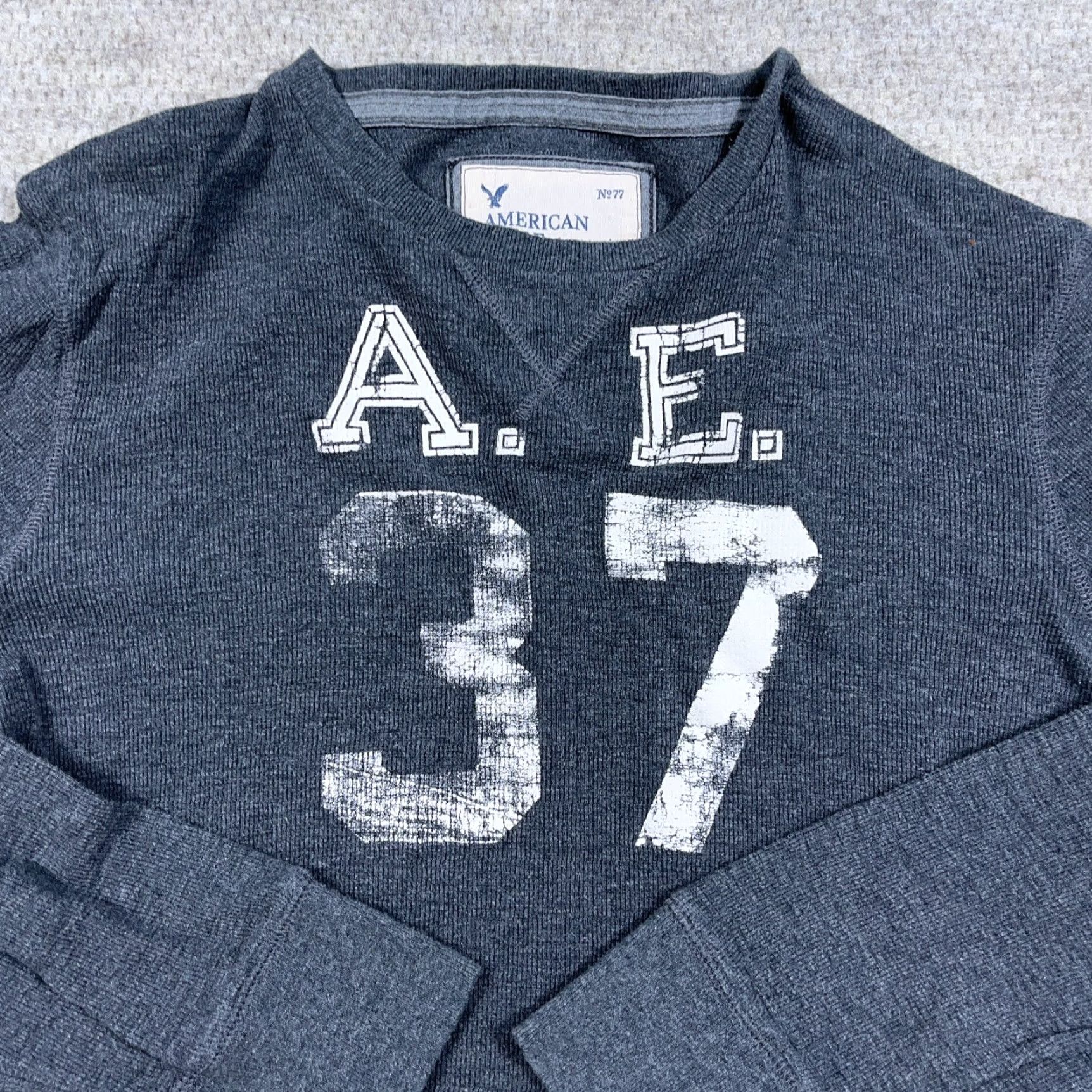 American Eagle Outfitters VINTAGE American Eagle Outfitters Shirt Men Large Gray Thermal Waffle Knit Jersey Rugby Graphic Print Sleeve Long Sleeve DXB Size US L / EU 52-54 / 3 - 2 Thumbnail
