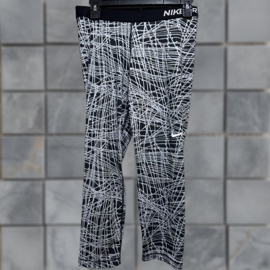 Nike Nike Pro Leggings Womens L Black Abstract Print High Rise Swoosh 812063-010 Size 36" / US 14 / IT 50 - 1 Thumbnail