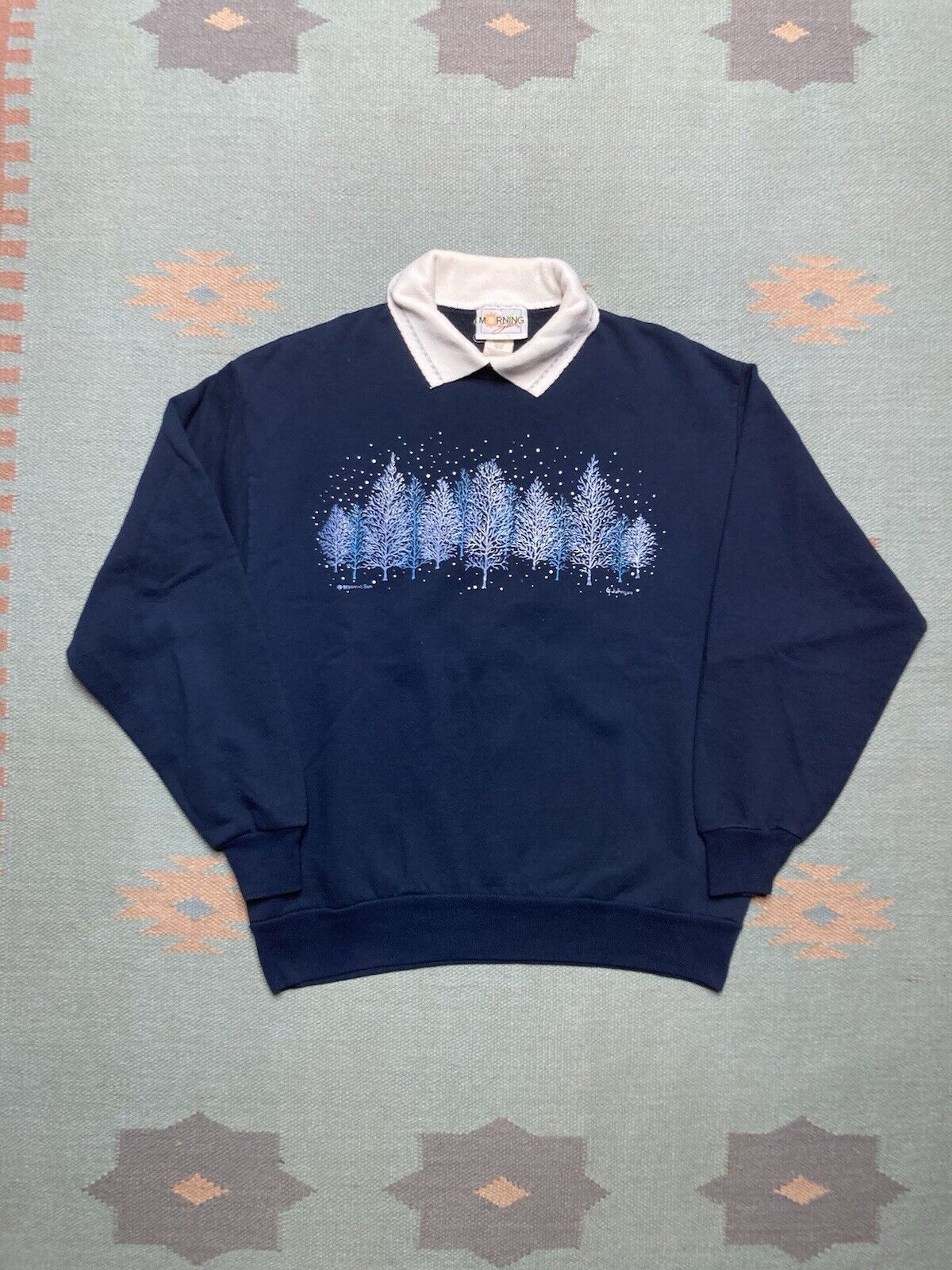 Vintage morning sun sweatshirt collared sweater winter snow tree M Size M / US 6-8 / IT 42-44 - 1 Thumbnail