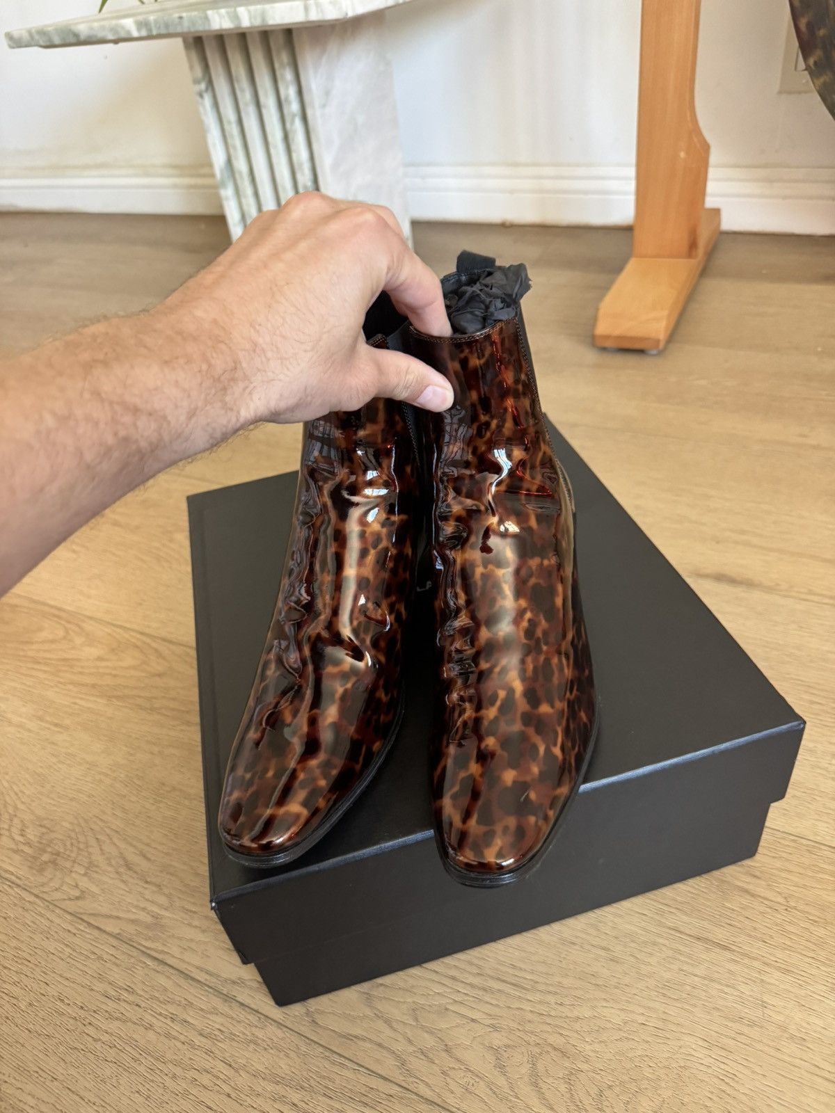 Saint Laurent Paris Dylan Tortoise Patent Chelsea Boots Size US 8 / EU 41 - 11 Thumbnail