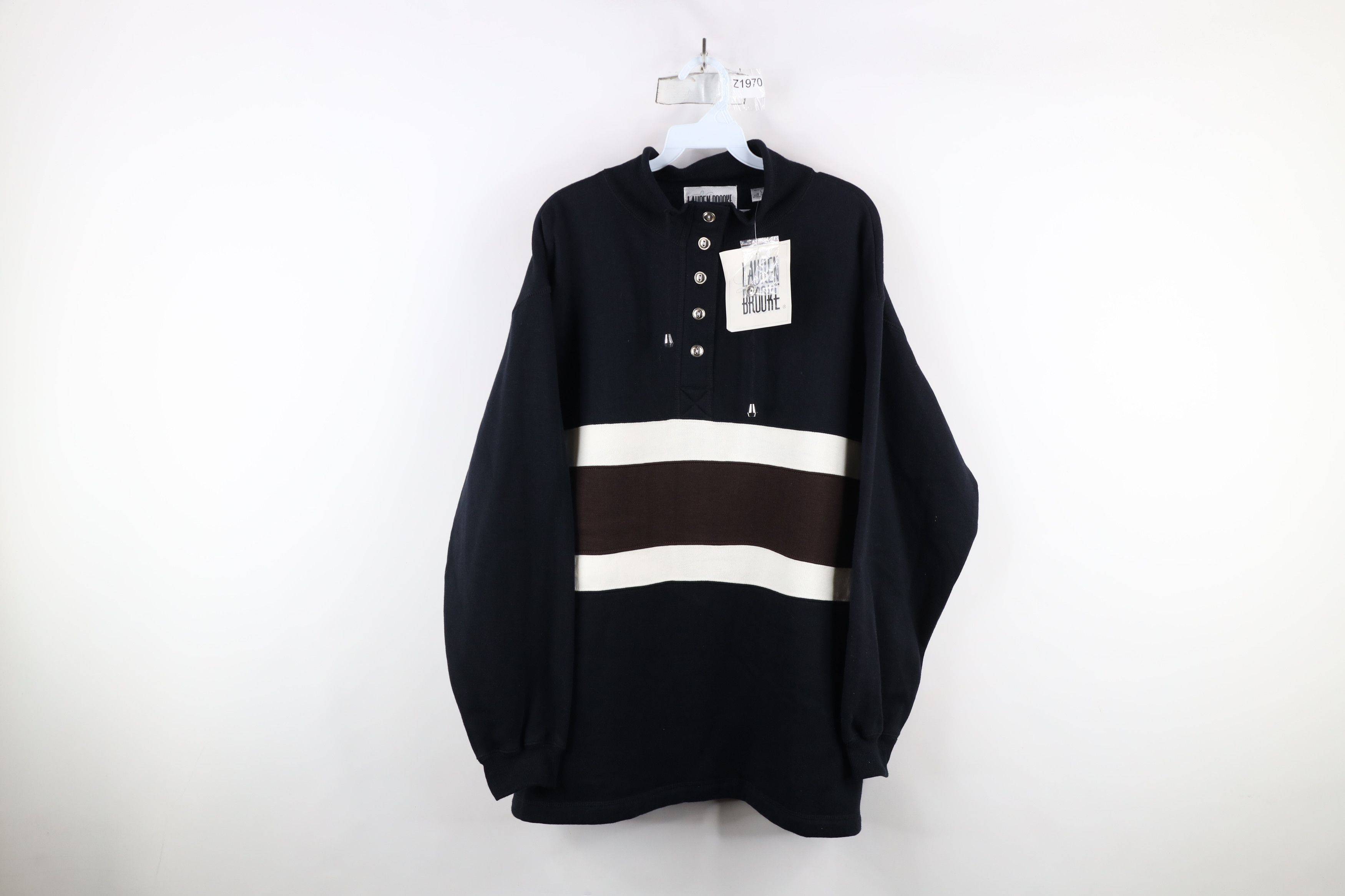 Vintage Deadstock Vintage 90s Streetwear Block Henley Sweatshirt Size US L / EU 52-54 / 3 - 1 Thumbnail