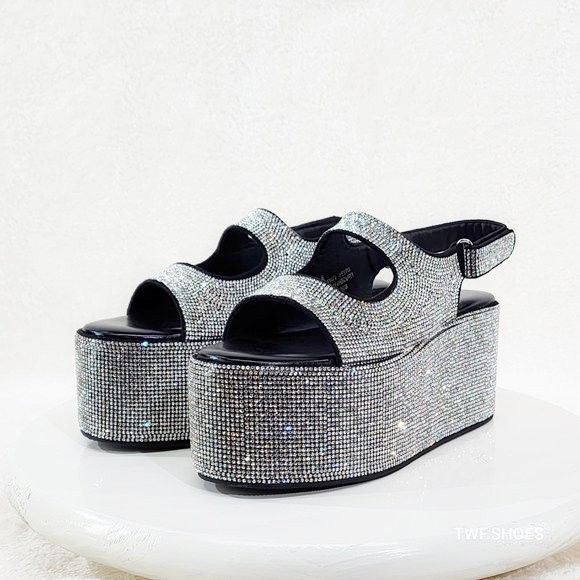 Other Oh Yeah Black 3" Platform Sparkling Iridescent Rhinestone Fl Size US 8 / IT 38 - 4 Thumbnail