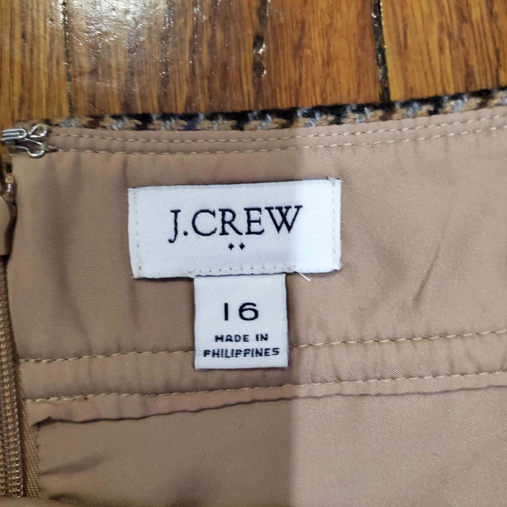 J.Crew J.Crew Skirt Womens 16 Brown Houndstooth Wool Blend Lined Side Zip Size 38" / US 16 / IT 52 - 3 Thumbnail
