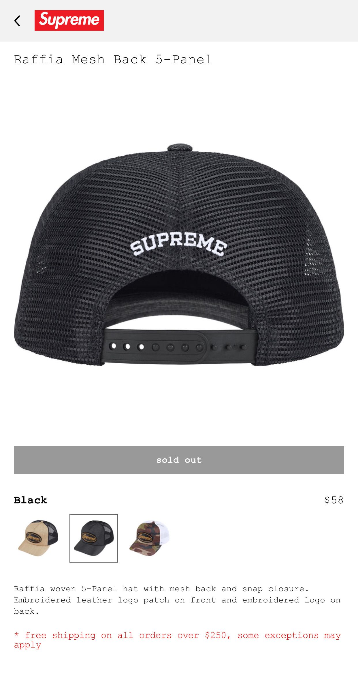 Supreme Supreme Raffia Mesh Back 5-Panel Size ONE SIZE - 5 Thumbnail