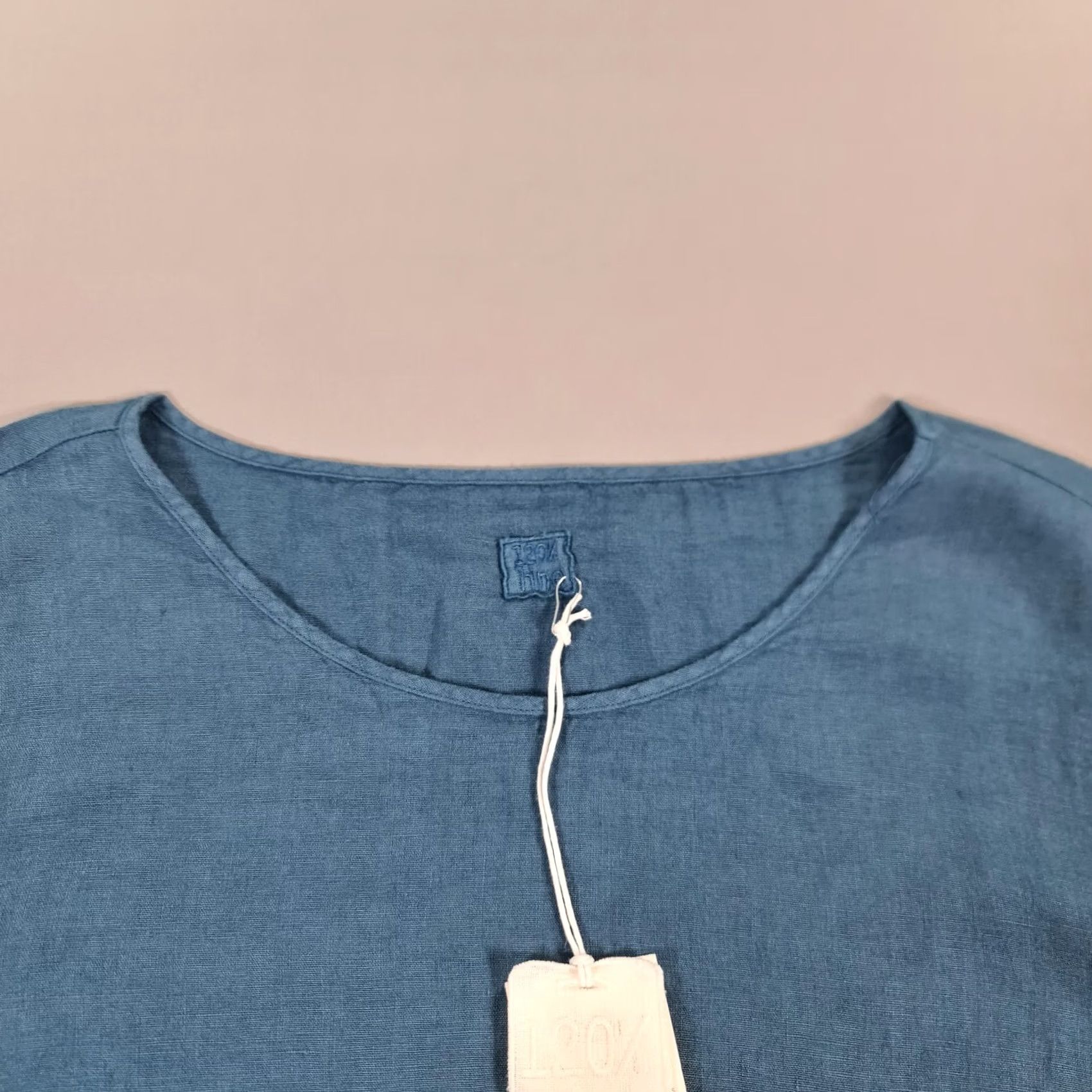 120% Lino VINTAGE 120% Lino Dress Blue Knee Length Linen 48 Womens Summer Casual Boat Neck 3/4 Sleeve Size XL / US 12-14 / IT 48-50 - 2 Thumbnail