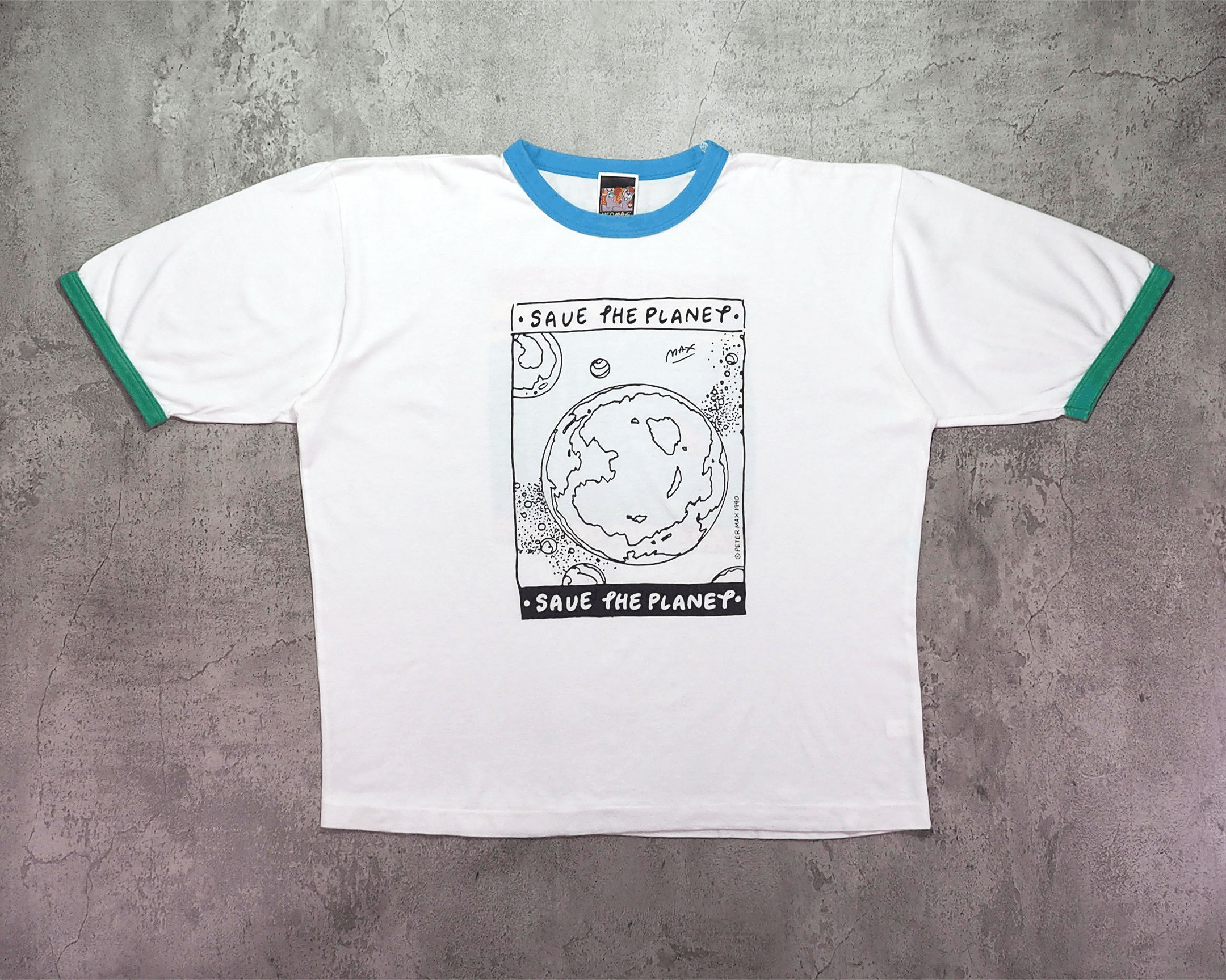 Vintage Vintage 1990s Peter Max Save The Planet Ringer Shirt L Size US L / EU 52-54 / 3 - 1 Thumbnail