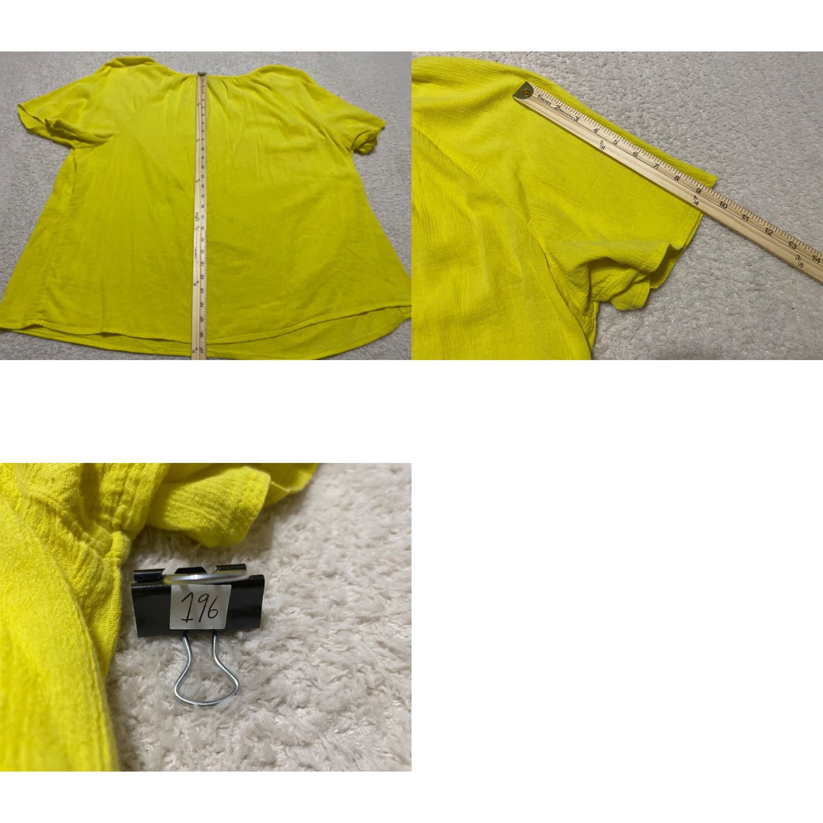 Vintage Catherines Women 1X Shirt Solid Yellow Short Sleeve V-Neck 100% Cotton Size XL / US 12-14 / IT 48-50 - 8 Thumbnail