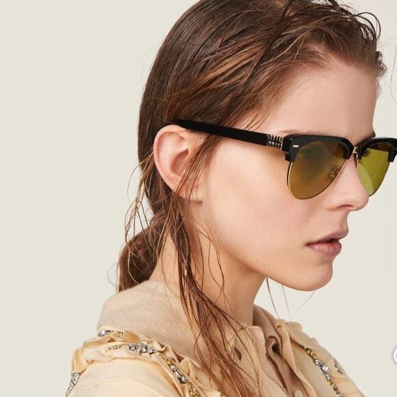 Miu Miu Miu Miu MU09ZS 1AB07O Sunglasses Black Aviator Frame Size ONE SIZE - 4 Thumbnail
