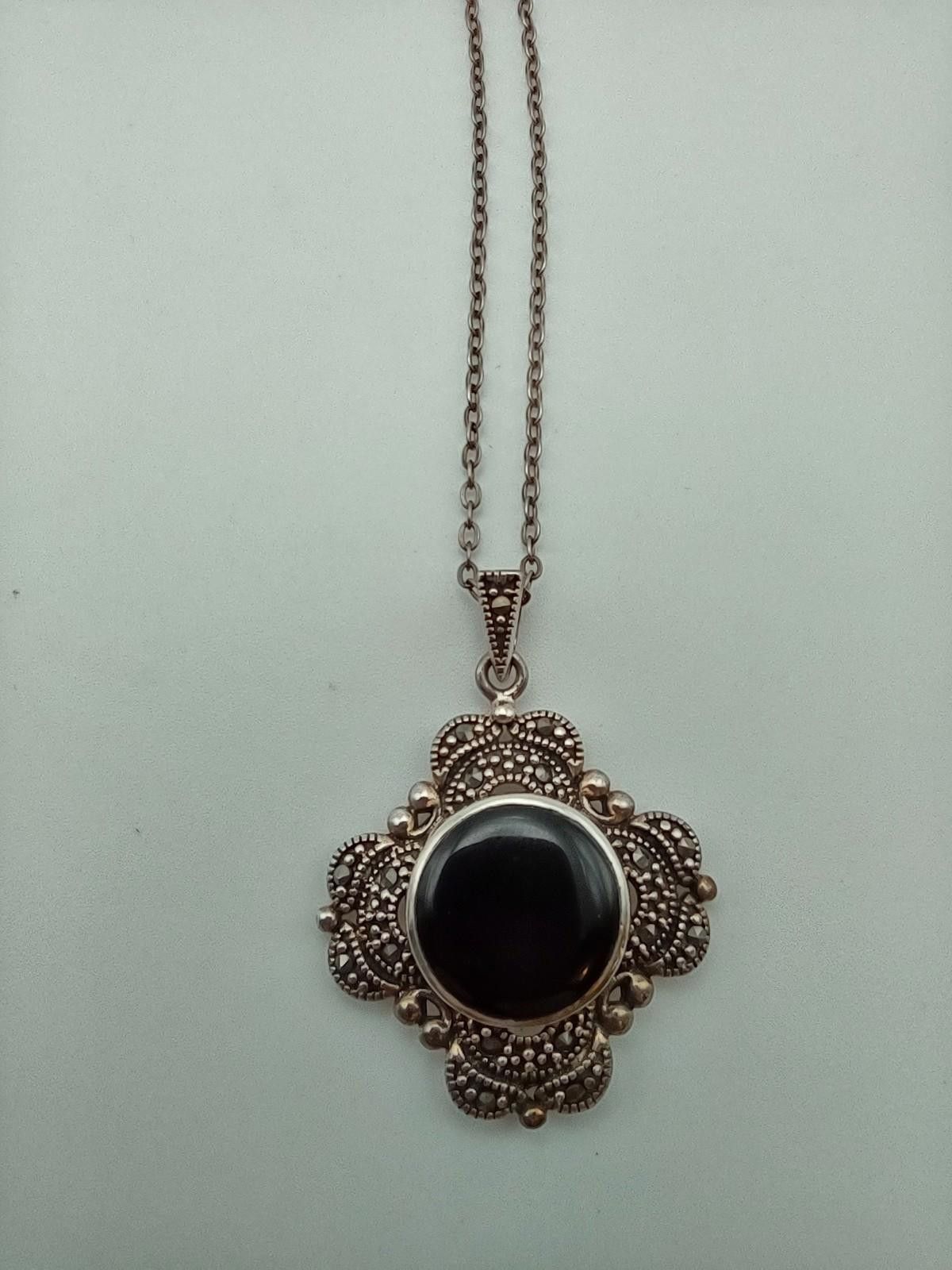 The Unbranded Brand Sterling Silver Onyx Gothic Victorian Style Necklace Size ONE SIZE - 1 Thumbnail