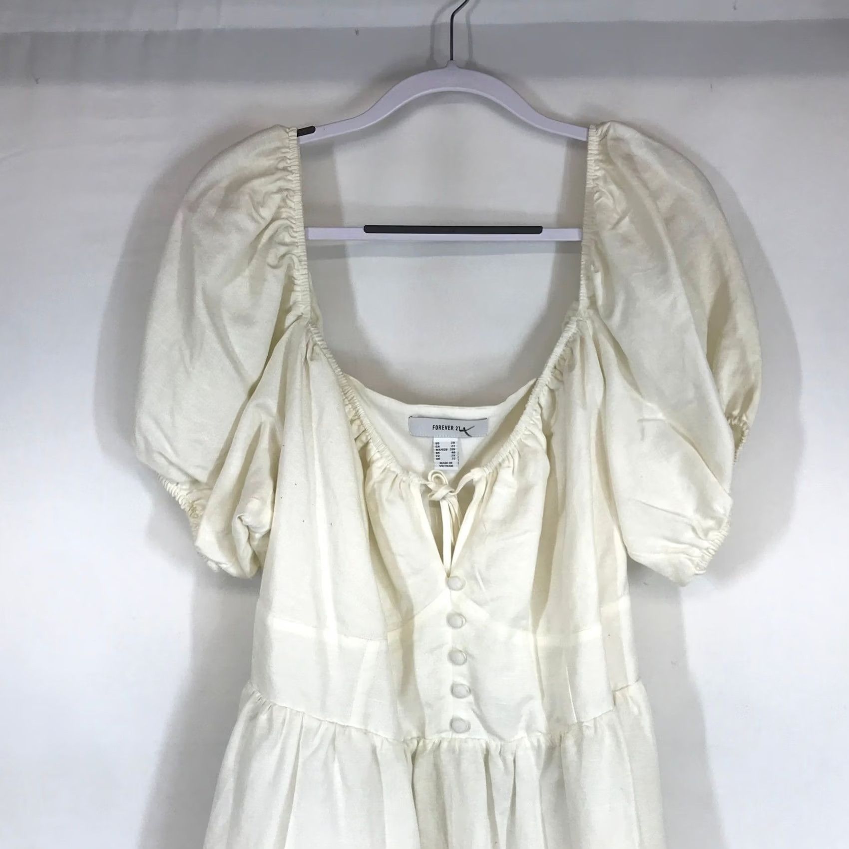 Forever 21 Forever 21 Women 2X Cream Linen Blend Puff Sleeve Milkmaid Mini Dress Size XXL / US 16-18 / IT 52-54 - 2 Thumbnail