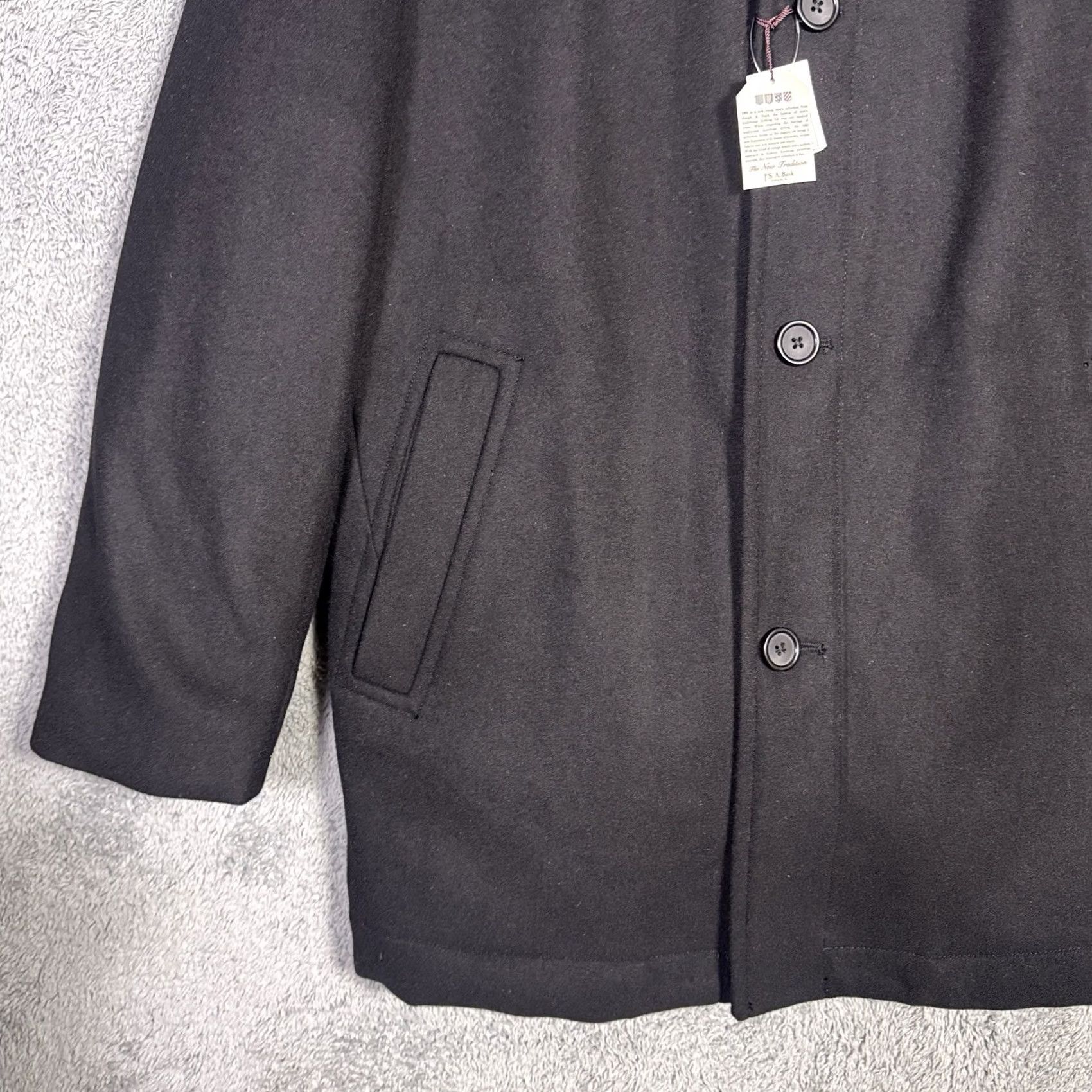 Jos. A. Bank Jos A Bank Mens L Black Wool Overcoat Full Zip Peacoat Quilted 1905 Classic Designer Size US L / EU 52-54 / 3 - 2 Thumbnail