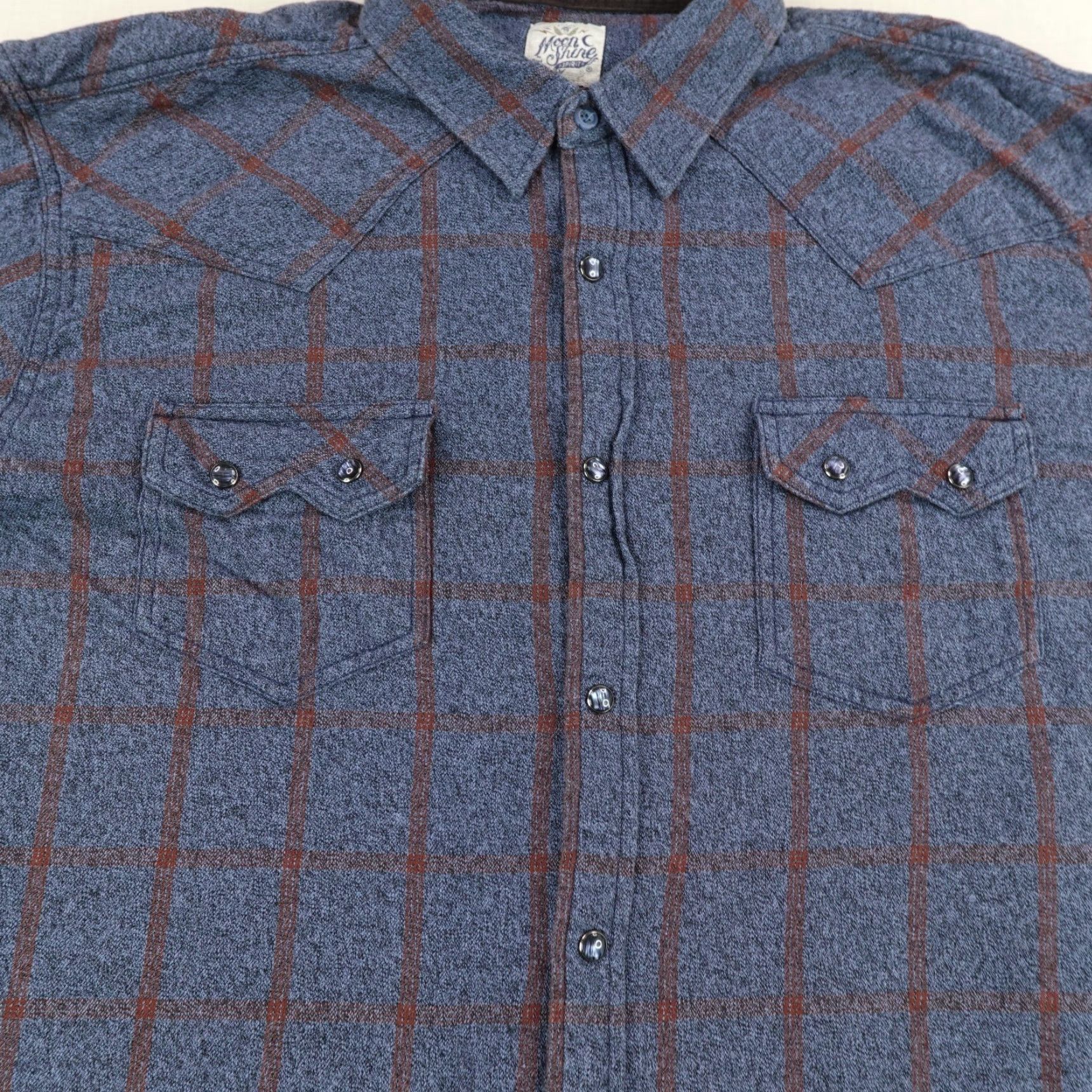 Vintage Moonshine Spirit Shirt Mens XL Blue Flannel Western Sawtooth Pearl Snap Size US XL / EU 56 / 4 - 3 Thumbnail